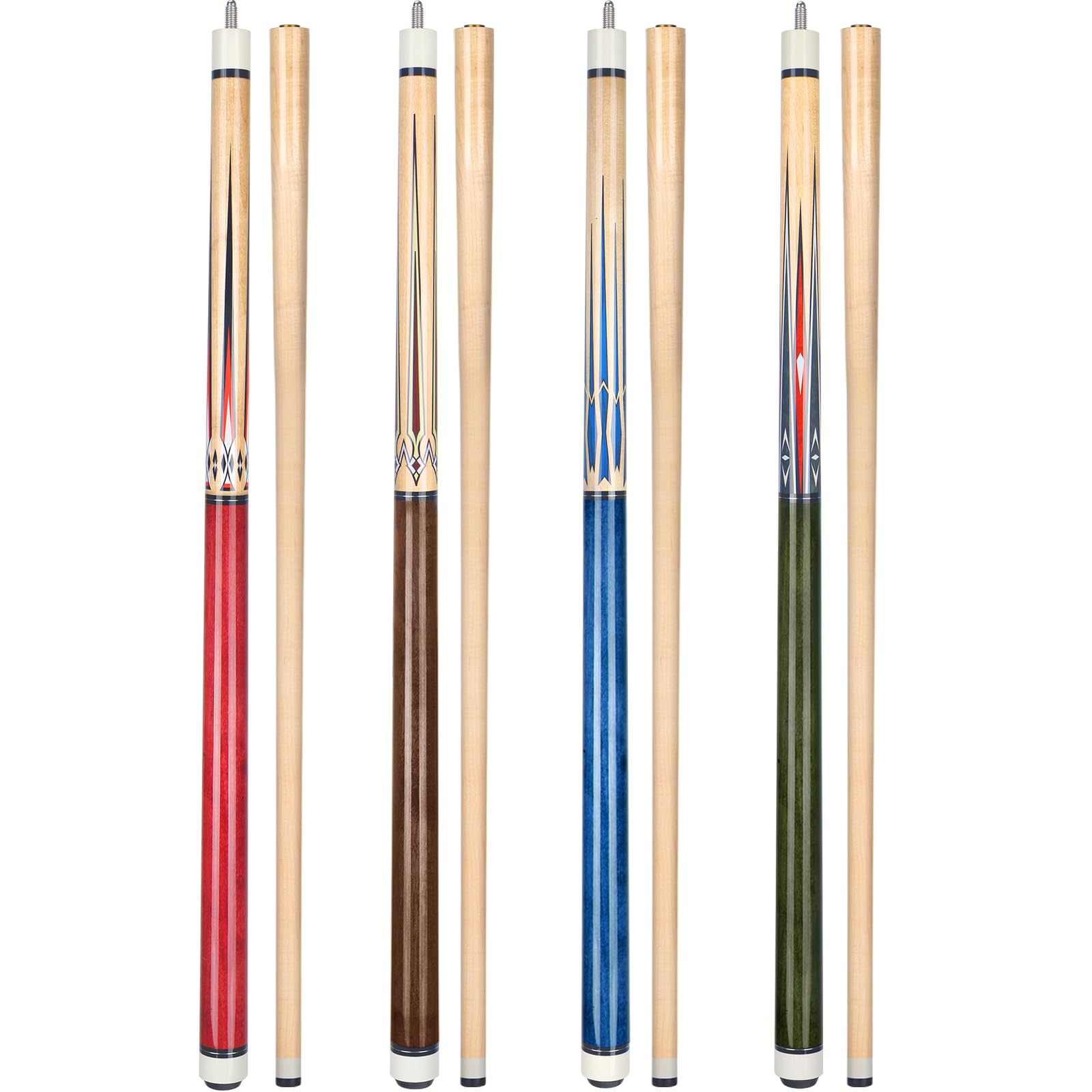 Premium 58-Inch Canadian Maple Wood Pool Cue Sticks - 4-Piece Set (18/19/20/21 oz) for Professional & Recreational Billiards Players | Perfect for Home Game Rooms, Bars, and Tournaments