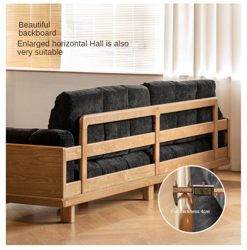 Modern Solid Wood Down Straight Sofa - Black Walnut & Ash Wood Frame - Perfect for Living Room, Lounge, or Office Comfort