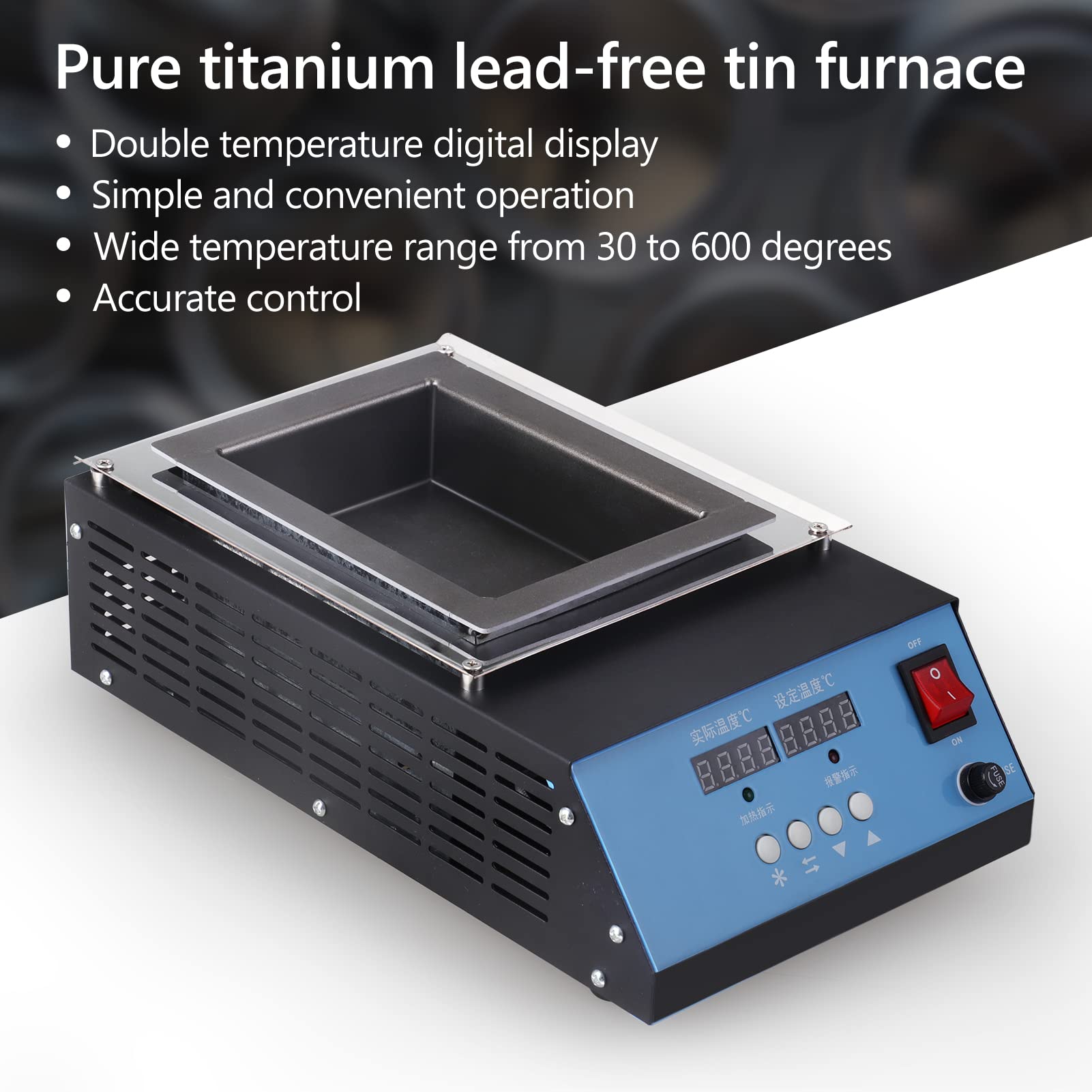 Lead-Free Titanium Solder Pot with Double Digital Display - 5.7kg Capacity, 1000W, 30~600°C for Welding and Soldering - Perfect for Electronics Repair, Jewelry Making, and DIY Projects