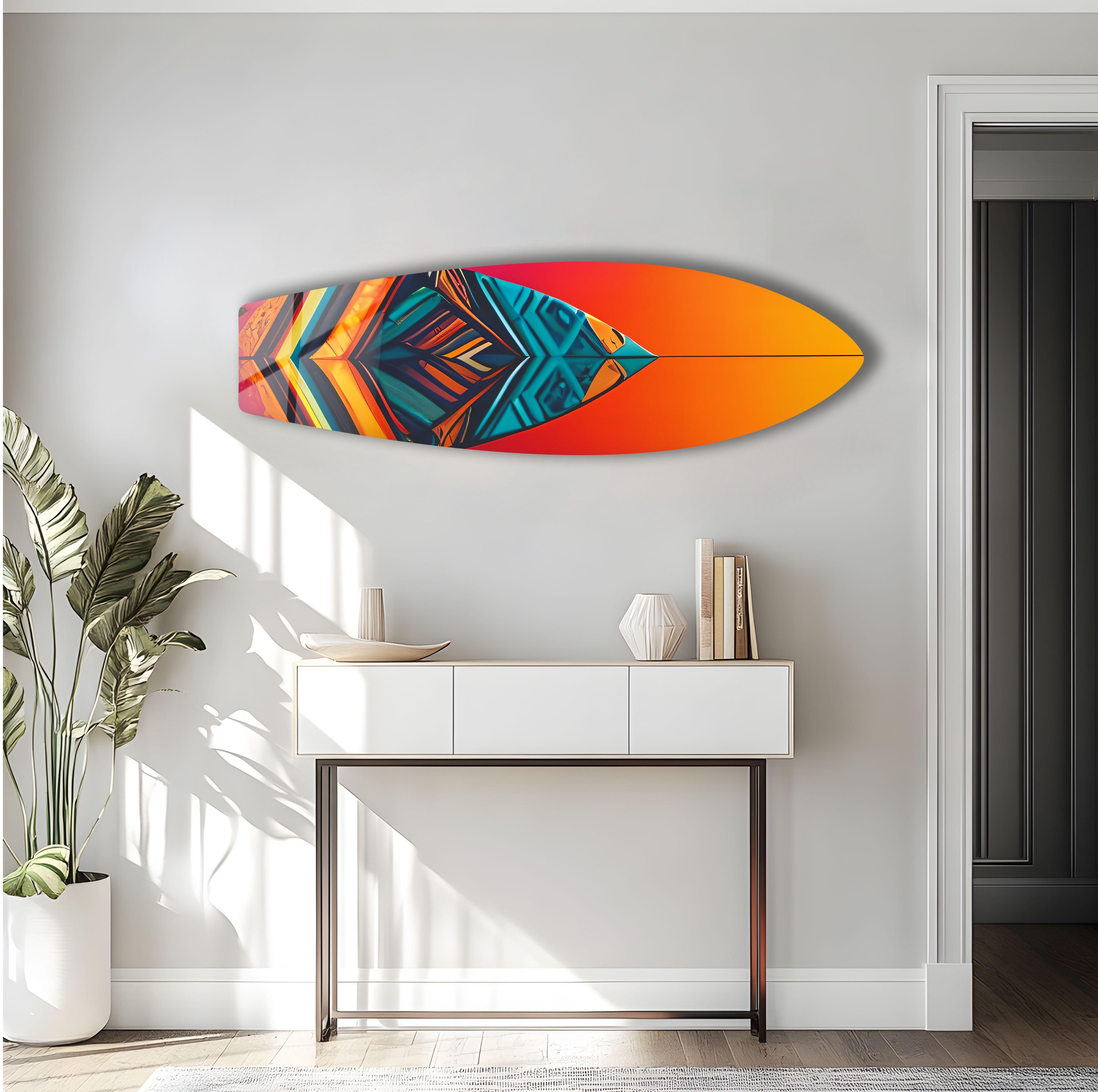 Blue Orange Details Surfboard Wall Art - Coastal Beach Decor for Living Room, Bedroom & Office - Perfect Surfing Theme Home Décor