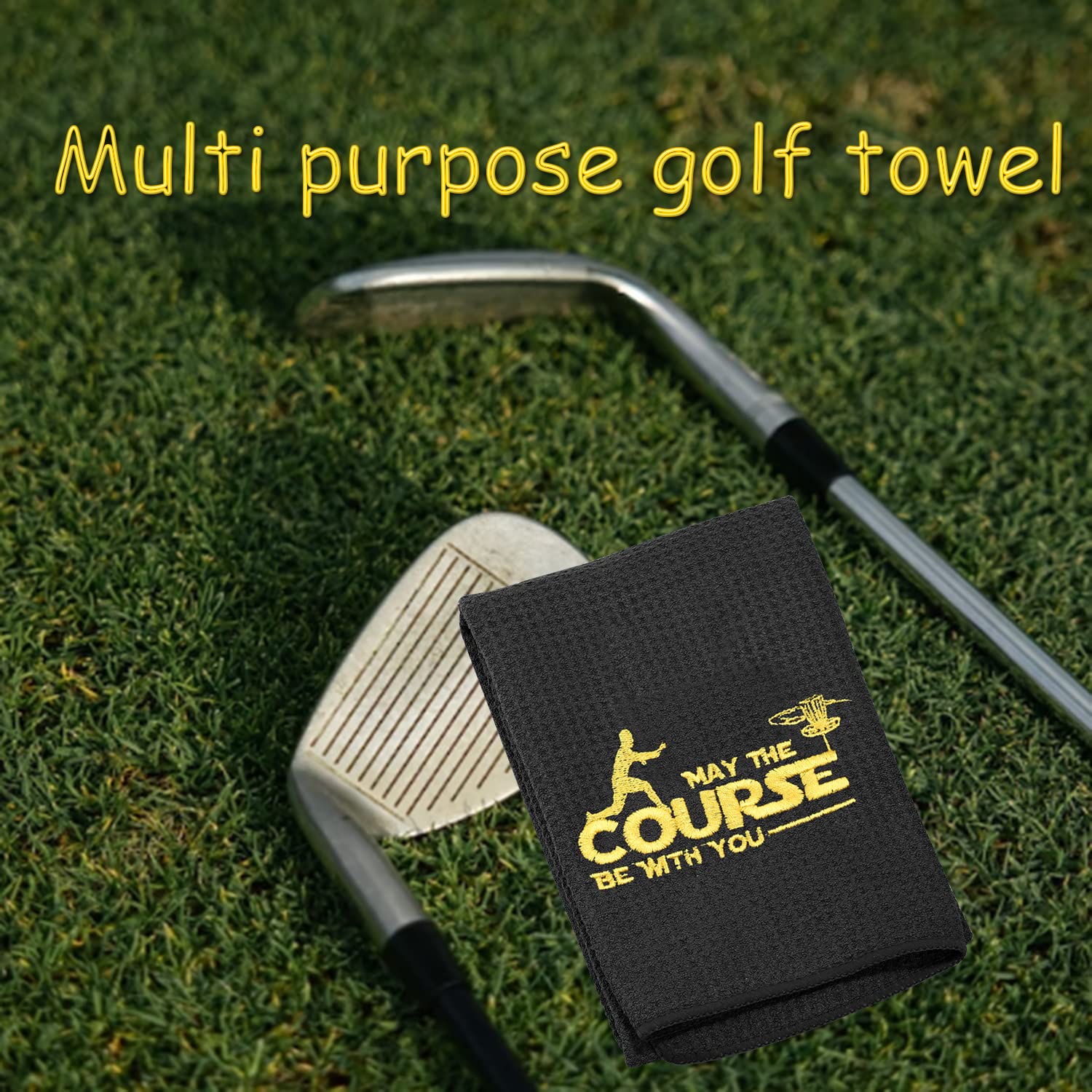 TSOTMO Disc Golf Towel - Premium Frolf Towel for Ball Cleaning | May The Course Be With You Design | Durable Golf Accessory for Disc Courses & Outdoor Sports
