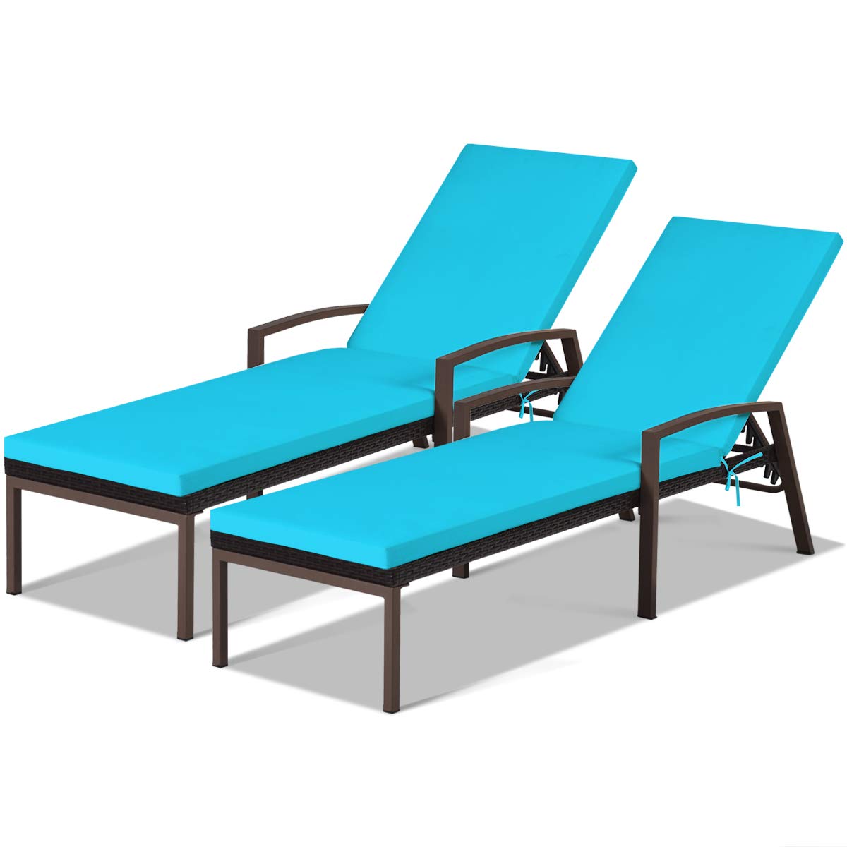 2PCS Patio Chaise Lounge Chairs - Outdoor Rattan Sun Lounger with Soft Cushions, Adjustable Backrest & Comfortable Armrest - Wicker Reclining Chaise for Poolside, Lawn, Garden, Balcony (Turquoise) - Perfect for Relaxing by the Pool, Sunbathing in Backyard or Lounging on Your Patio