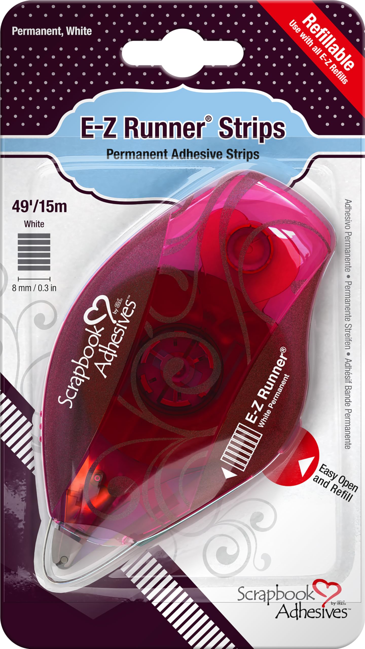 Scrapbook Adhesives E-Z Runner Dispenser - Permanent 49' Tape for Scrapbooking, Photo Albums & DIY Crafts - Acid-Free Adhesive Runner for Paper Projects