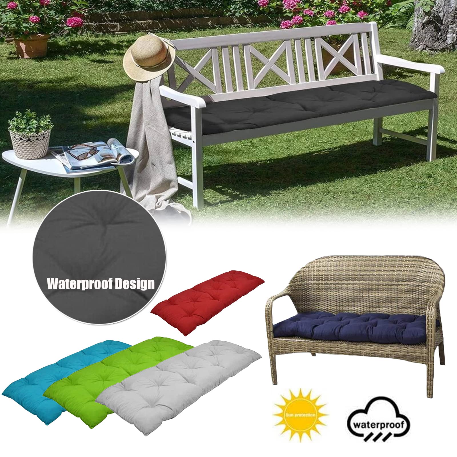 Premium Garden Bench Seat Cushions - Waterproof Outdoor Patio Furniture Cushions (39