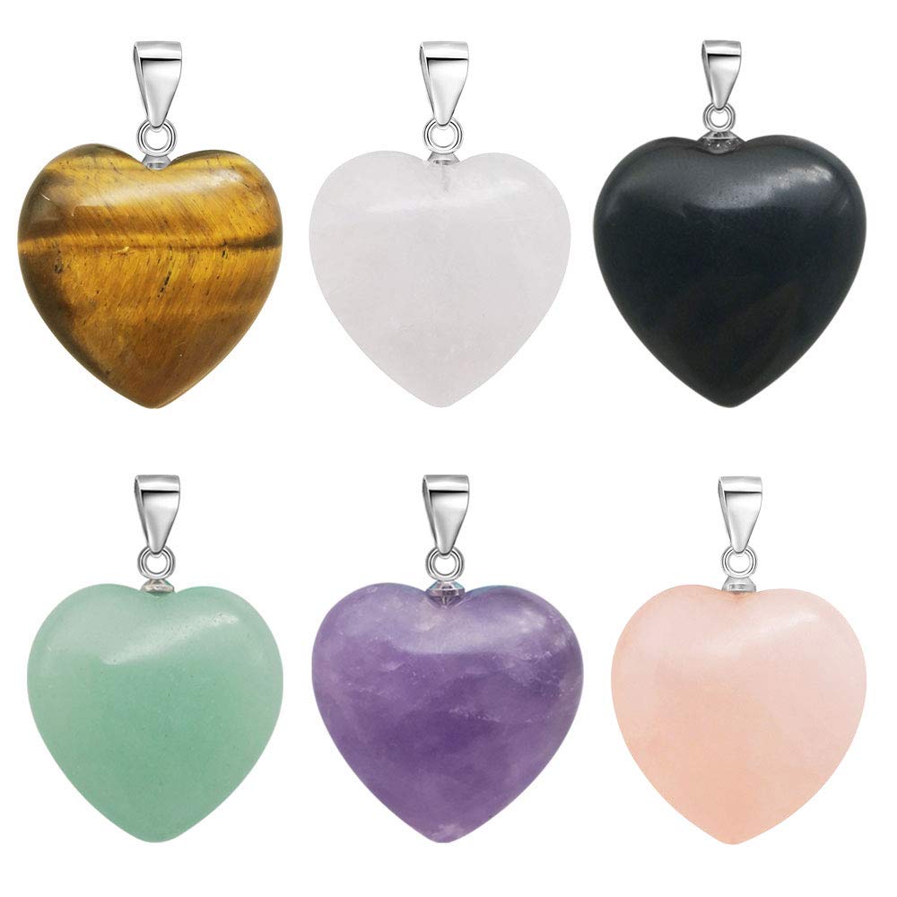 6 PCS Natural Crystal Quartz Heart Pendants - Bulk Wholesale Charms for Jewelry Making, DIY Crafts | Perfect for Necklaces, Bracelets, and Gift Giving
