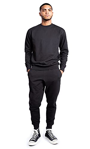 Premium Men's Fleece Tracksuit Set - 2 Piece Solid Color Crewneck Sweatshirt & Joggers | Comfortable Winter Outfit for Casual Wear, Gym, Lounge & Travel