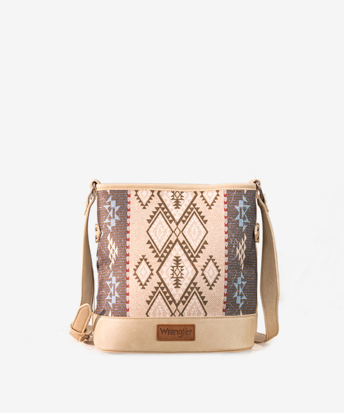 Wrangler Aztec Print Canvas Bucket Bag for Women - Stylish Crossbody Purse with Adjustable Strap, Perfect for Travel, Shopping & Everyday Use