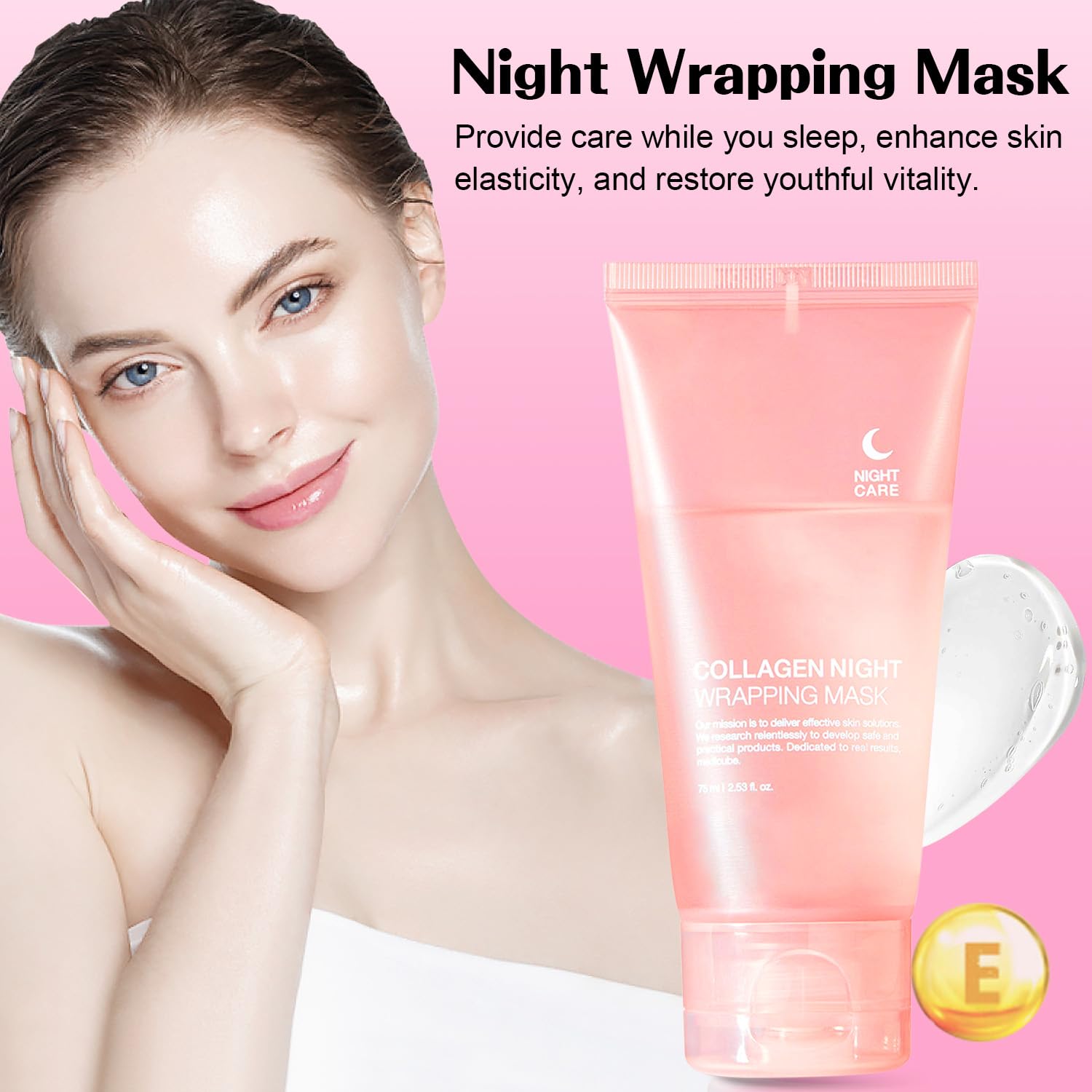 Collagen Night Wrapping Mask - Overnight Peel Off Face Mask for Elasticity & Hydration | Reduces Sagging, Dullness & Tightens Skin | 2.53 fl.oz with Brush | Perfect for Nighttime Skincare Routine & Anti-Aging Treatment