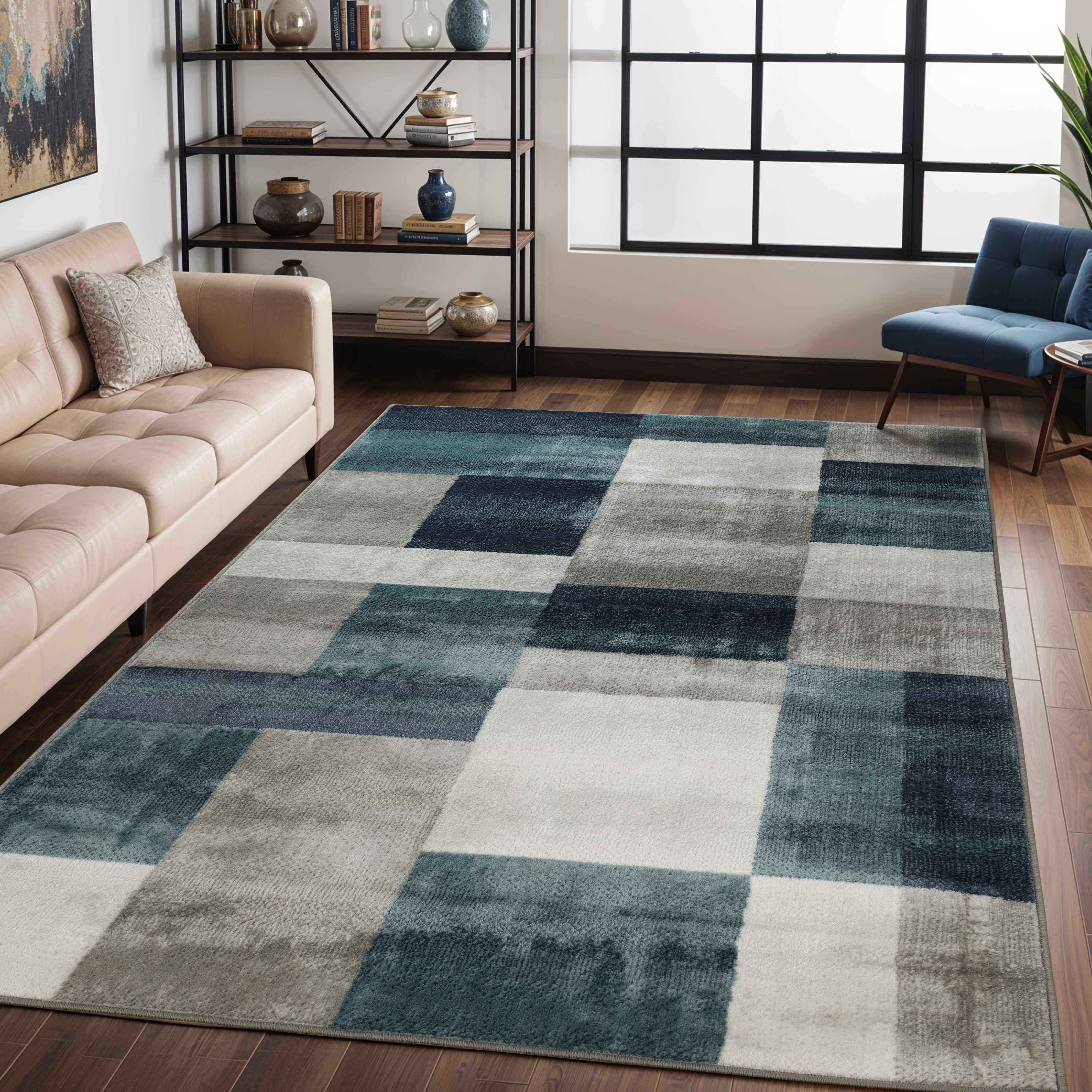 Clifton Modern Geometric Patchwork Area Rug or Runner Rug - Stylish Home Decor for Living Room, Bedroom & Office - Soft & Durable Floor Covering
