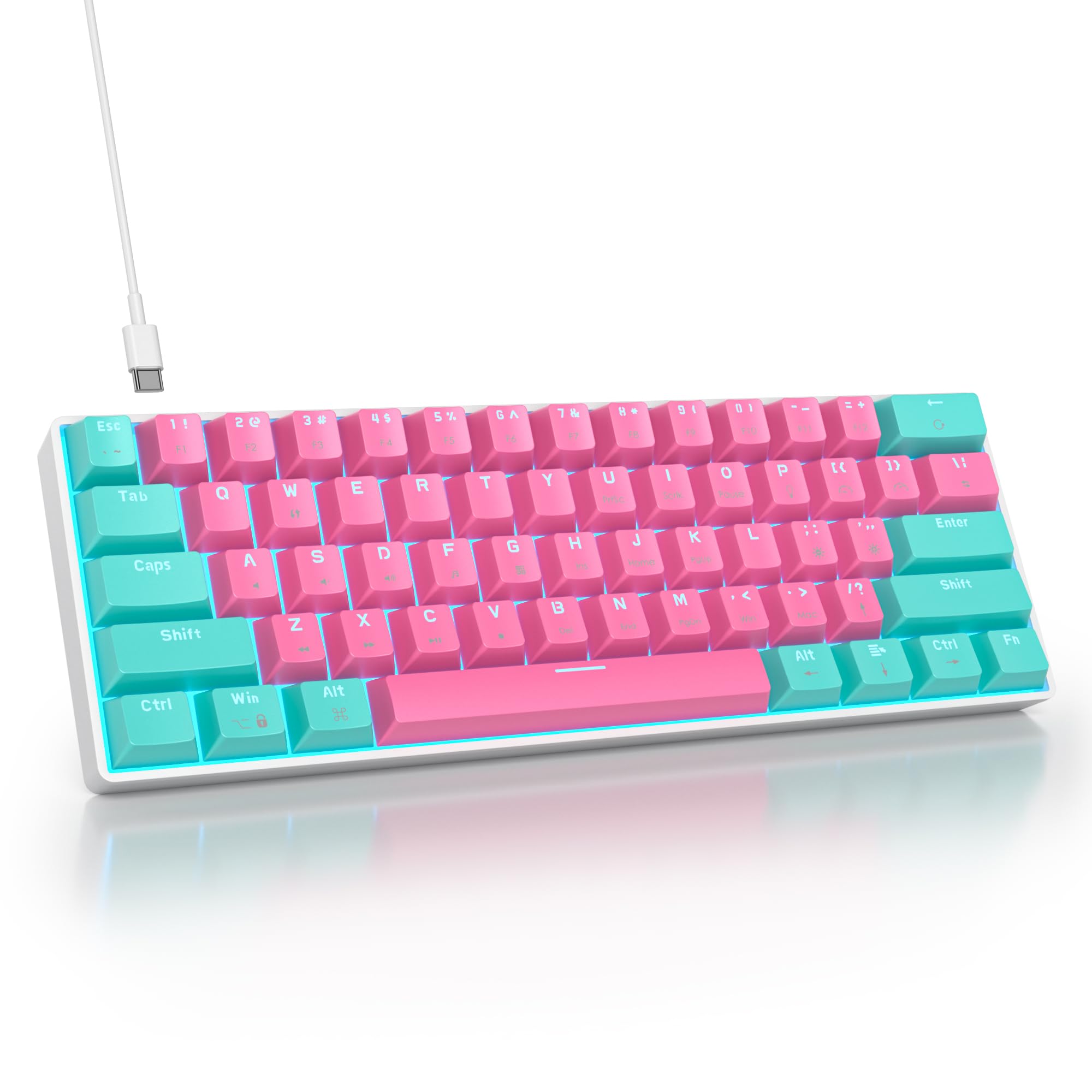 60% Mechanical Gaming Keyboard with Red Switches & PBT Keycaps - Compact for PS5/Xbox/PC Gaming