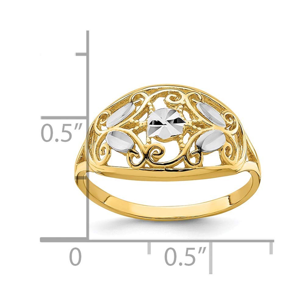 14K Yellow Gold Two-Tone Diamond-Cut Oval Filigree Ring Band for Women - Elegant Vintage Wedding, Engagement, Anniversary Jewelry Gift