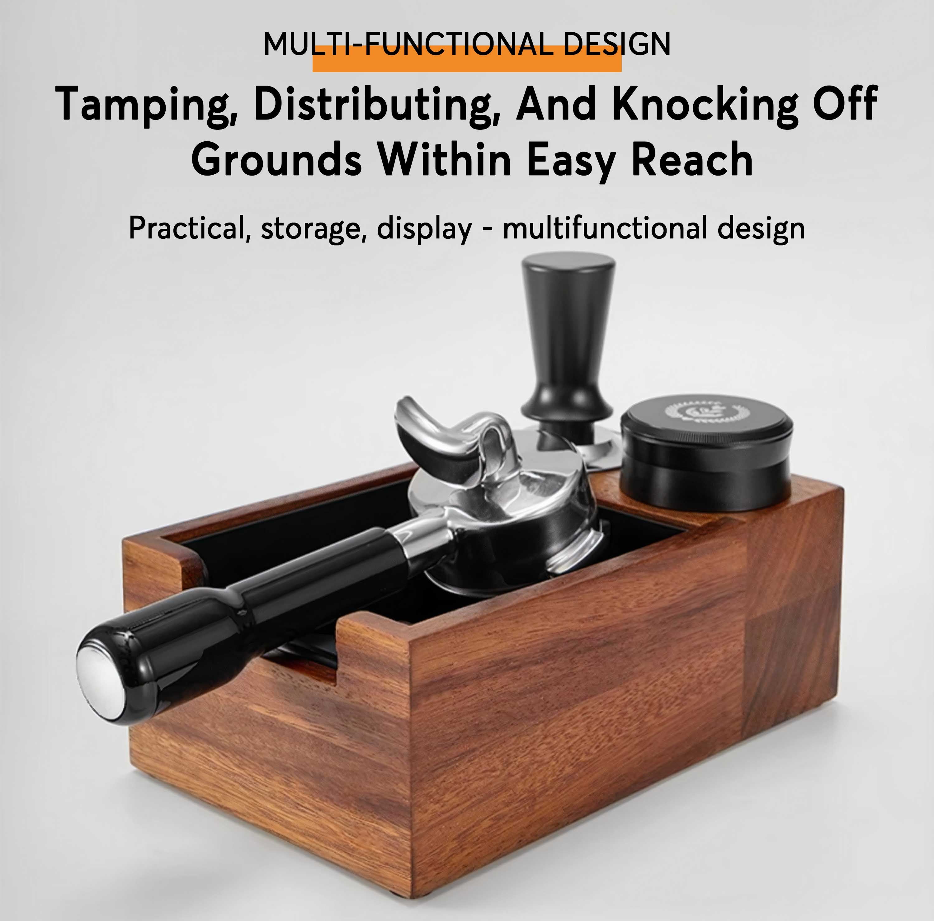 Premium Wooden Coffee Tamper Station with Built-in Knock Box - Barista-Grade Espresso Accessory for Home & Professional Use - Perfect for Coffee Shops, Kitchens & Gifts