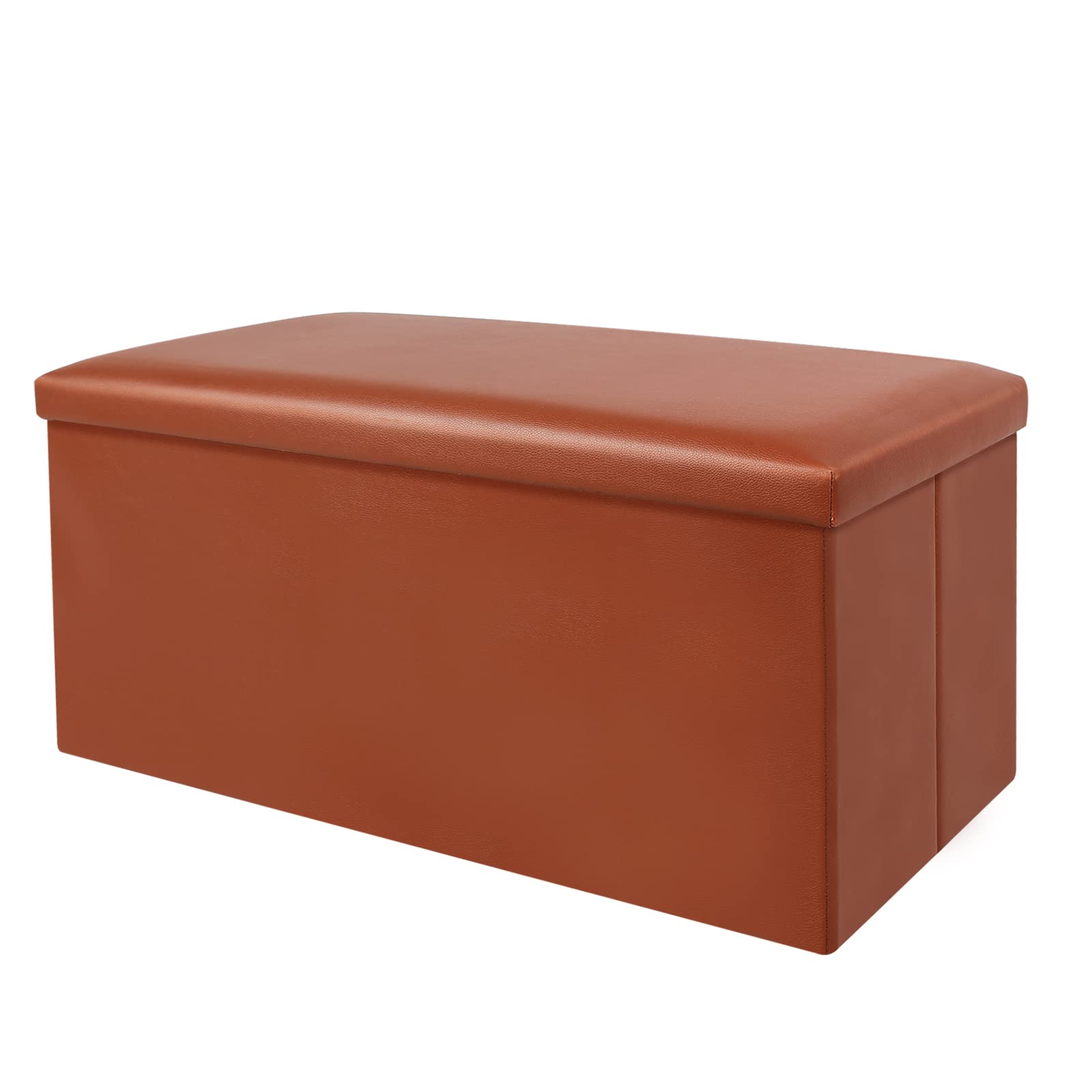 DEARYOU 30 Inch Folding Storage Ottoman Bench - Long Shoe Storage Bench with Faux Leather Upholstery, Multi-Functional Footrest Seat for Living Room, Bedroom & Entryway