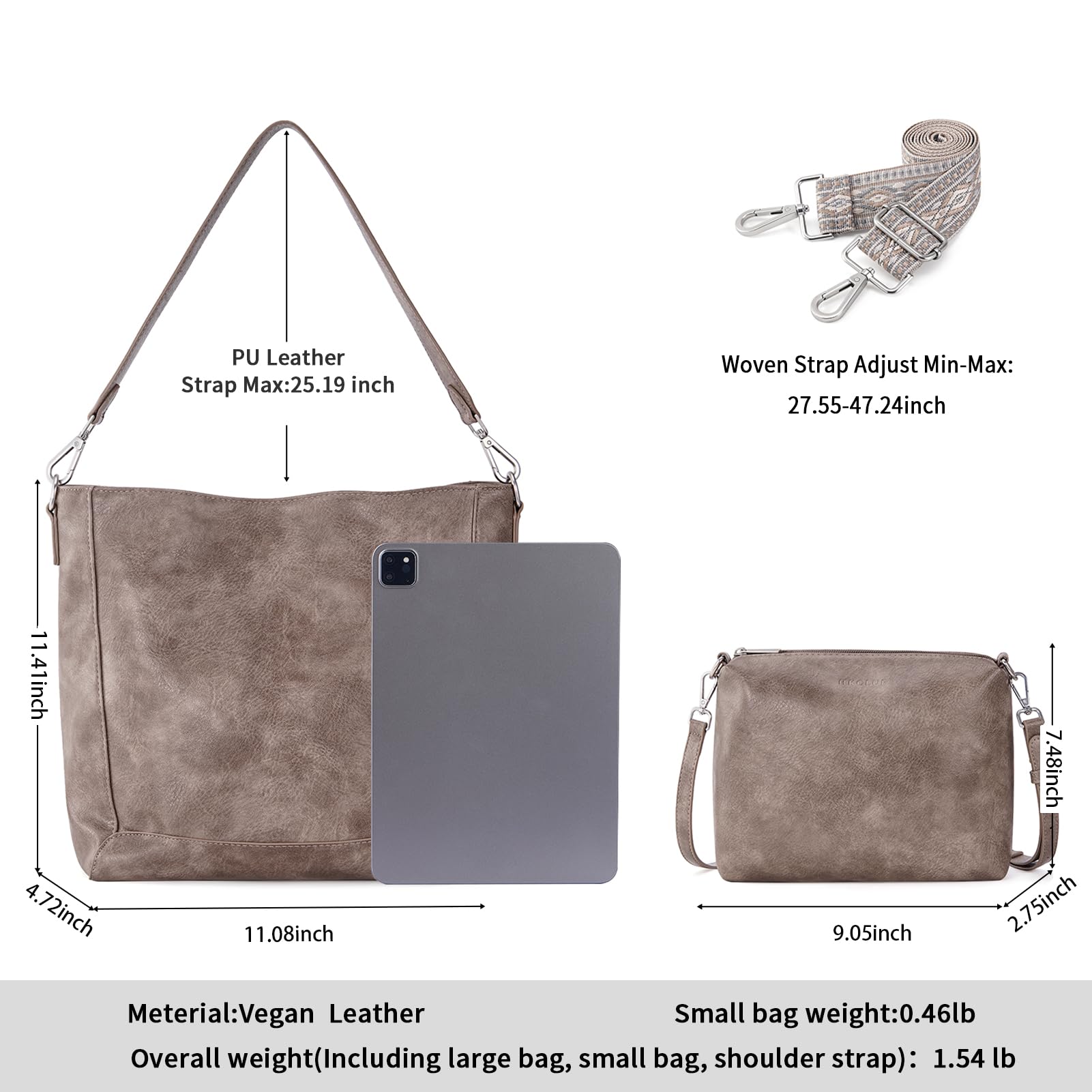 2PCS Women's Vegan Leather Crossbody Bags Set - Trendy Small Hobo Shoulder Bucket Purse with Adjustable Straps | Perfect for Travel, Shopping & Everyday Use