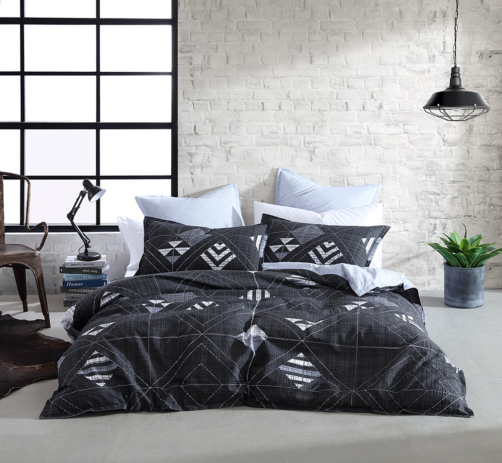 Gibson Black Quilt Cover Set - King Size Luxury Bedding by Logan & Mason for Cozy Sleep & Stylish Bedroom Decor