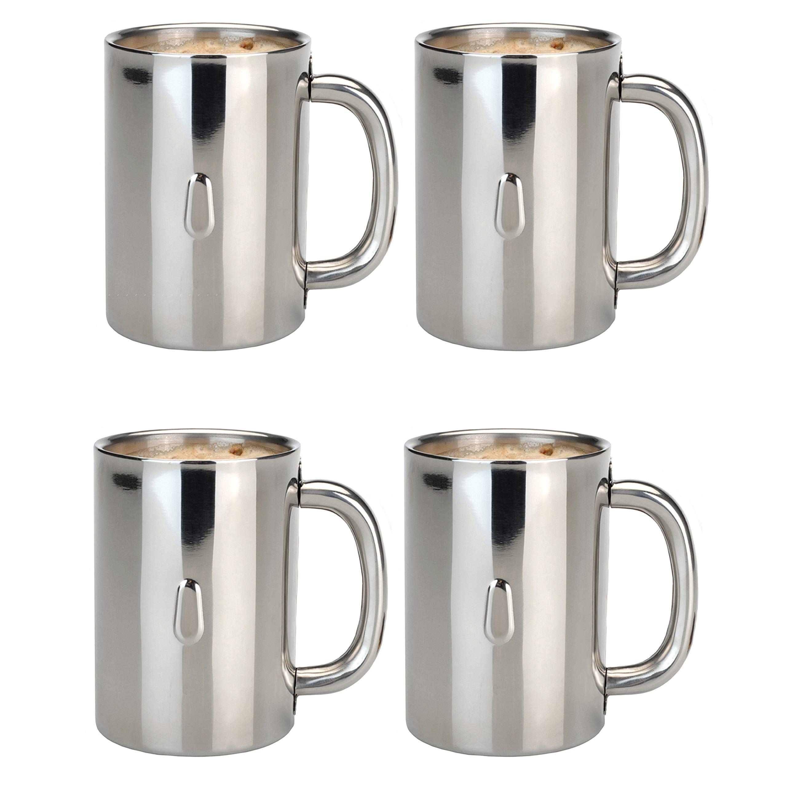 Berghoff 4-Piece 12oz Stainless Steel Coffee Mugs Set - 18/10 Rust-Proof, Wide Handle, Dishwasher Safe - Perfect for Home, Office & Outdoor Camping (Silver)