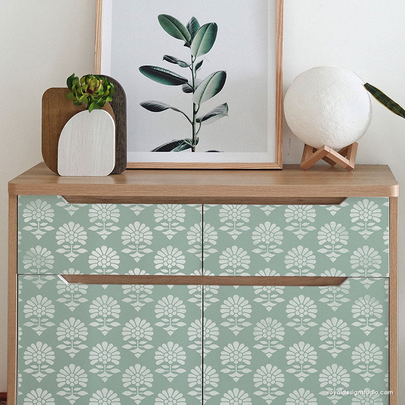 Jaipur Flower Garden Furniture Stencil - Reusable DIY Painting Template for Wood, Fabric & Walls - Perfect for Home Decor, Crafts & Upcycling Projects