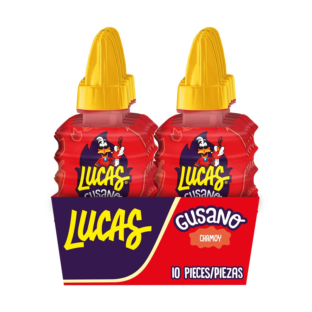 Lucas Gusano Fruity Chamoy Flavored Liquid Spicy Candy - 10 Pack (1.26oz) | Sweet & Spicy Mexican Treat for Kids & Adults | Perfect for Snacks, Parties, Piñatas & Movie Nights