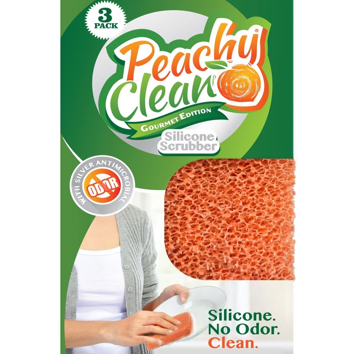 Peachy Clean Gourmet Kitchen Scrubber Sponges - 3 Pack with Natural Peach Fragrance | Non-Scratch Dish Sponges for Washing Dishes, Pots & Pans | Perfect for Home, Restaurant & RV Use