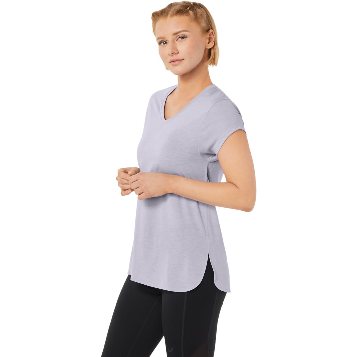 ASICS Women's Heather V-Neck Athletic Top - Lightweight Moisture-Wicking Workout Shirt for Running, Yoga & Gym - Comfortable Breathable Activewear