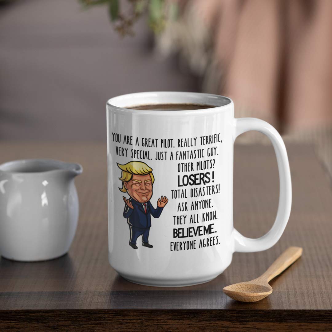 Funny Donald Trump Pilot Coffee Mug - Gift for Aviators, Men & Women - MAGA Themed Ceramic Cup - Perfect Birthday Present for Pilots & Aviation Enthusiasts - Great for Office Use, Home Decor & Aviation Themed Parties