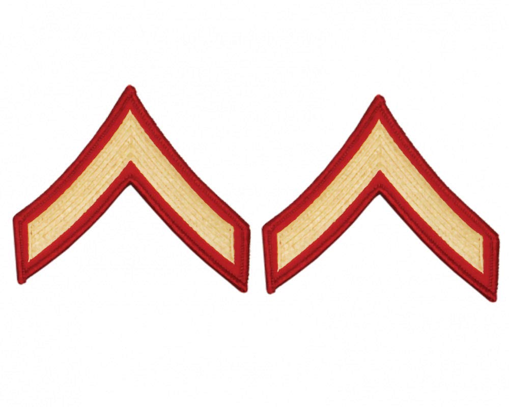 USMC Chevron Gold on Red Patch (Pair) - Authentic Marine Corps Emblem for Uniforms, Hats & Backpacks
