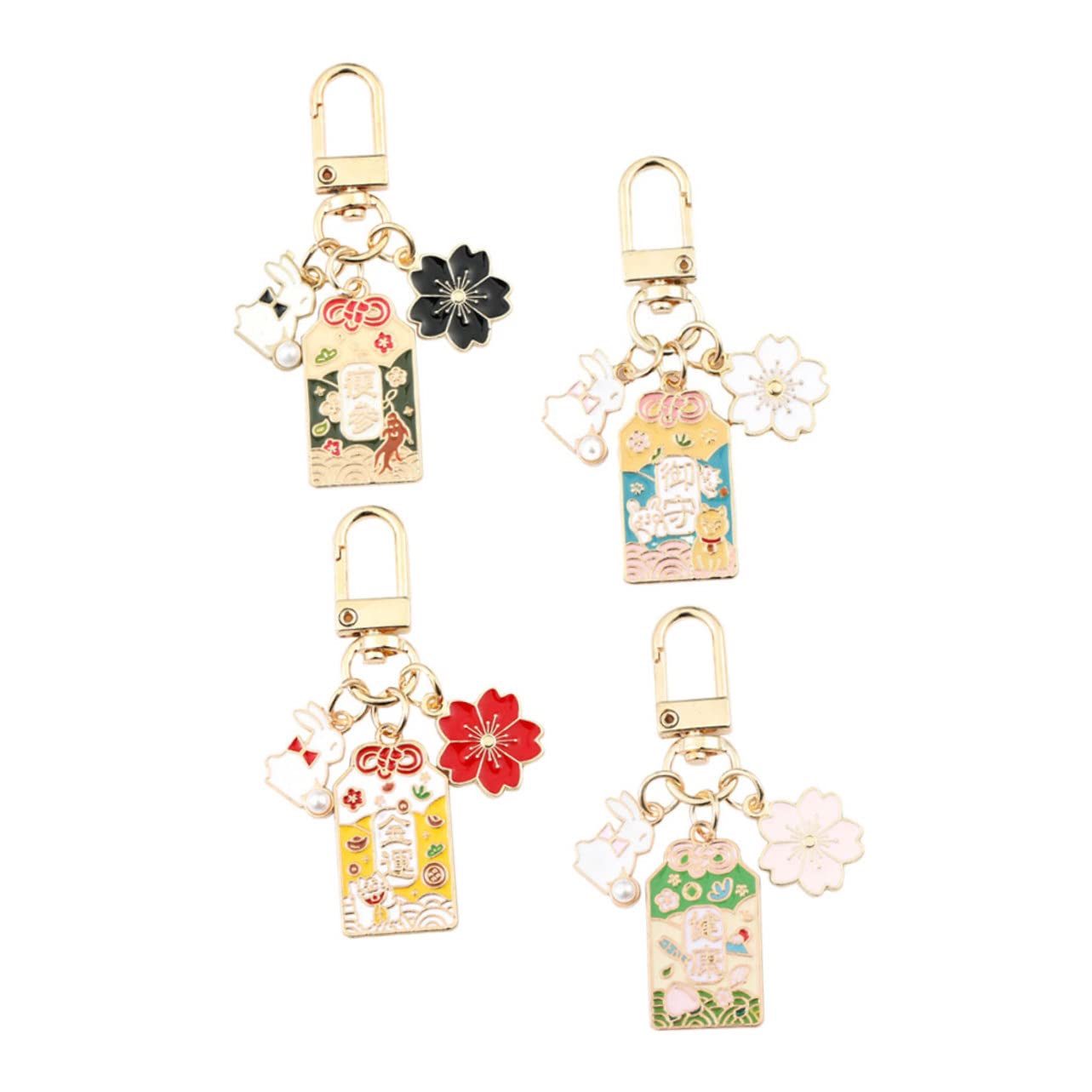 Cute Rabbit Keychain for Women - 4pcs Metal Key Rings for Car & Bags | Japanese Style Accessories