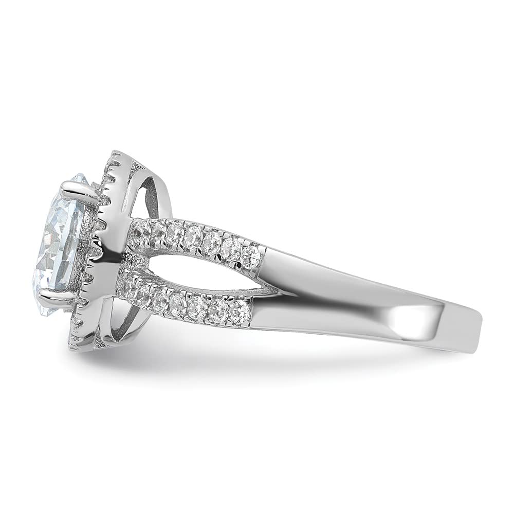 925 Sterling Silver Halo 8mm Cubic Zirconia Ring for Women - Elegant Fine Jewelry Gift for Her, Perfect for Anniversaries, Engagements & Special Occasions