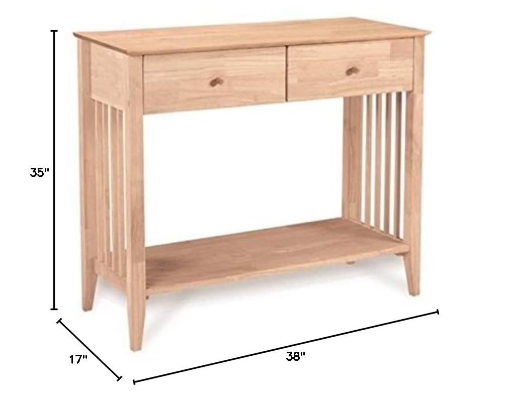 Pemberly Row Unfinished Wood Mission Style Console Table - Rustic Entryway, Hallway, or Living Room Furniture for Home Decor