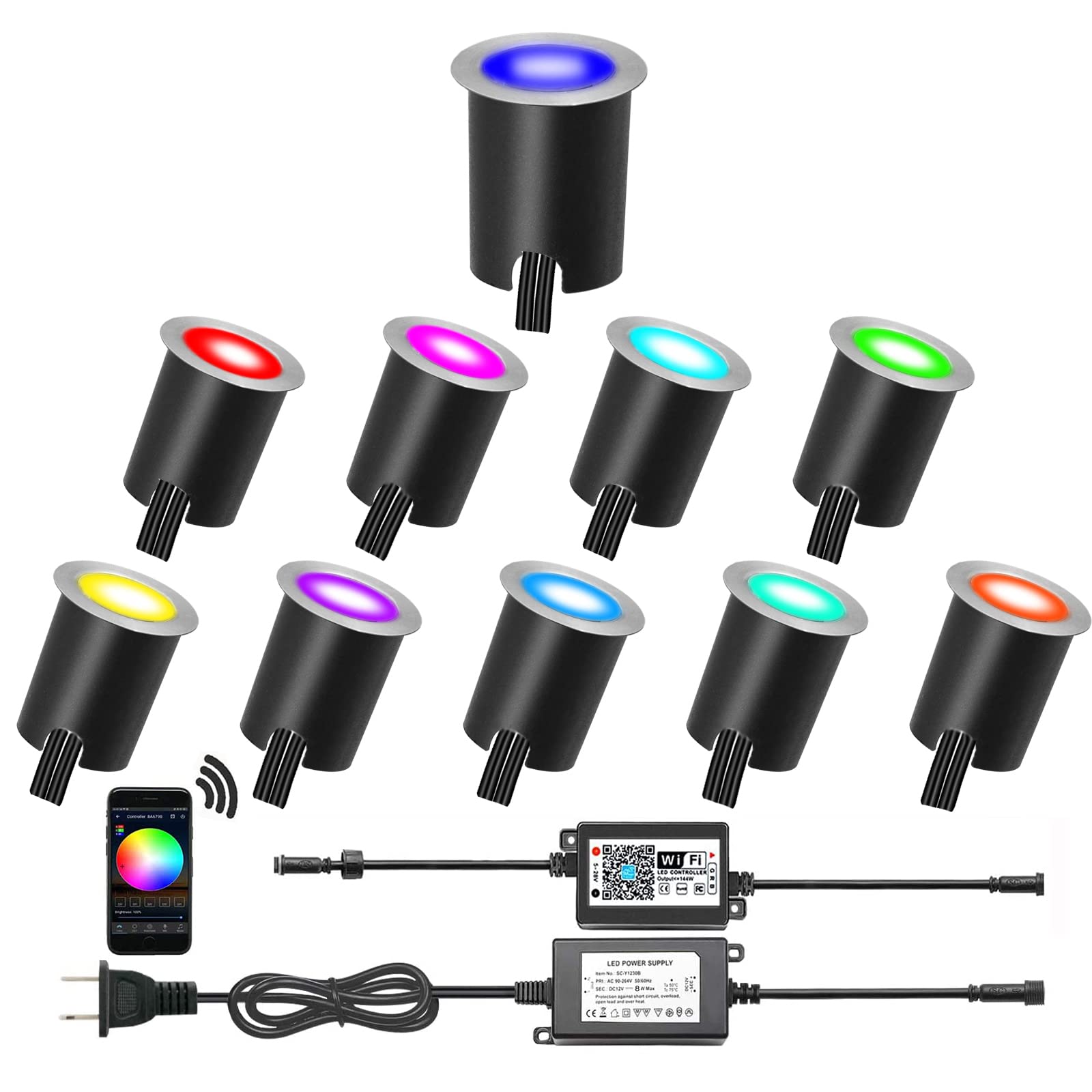 Smart LED Deck Lights Kit - WiFi Controlled Color Changing Outdoor Step Lights, Φ1.38