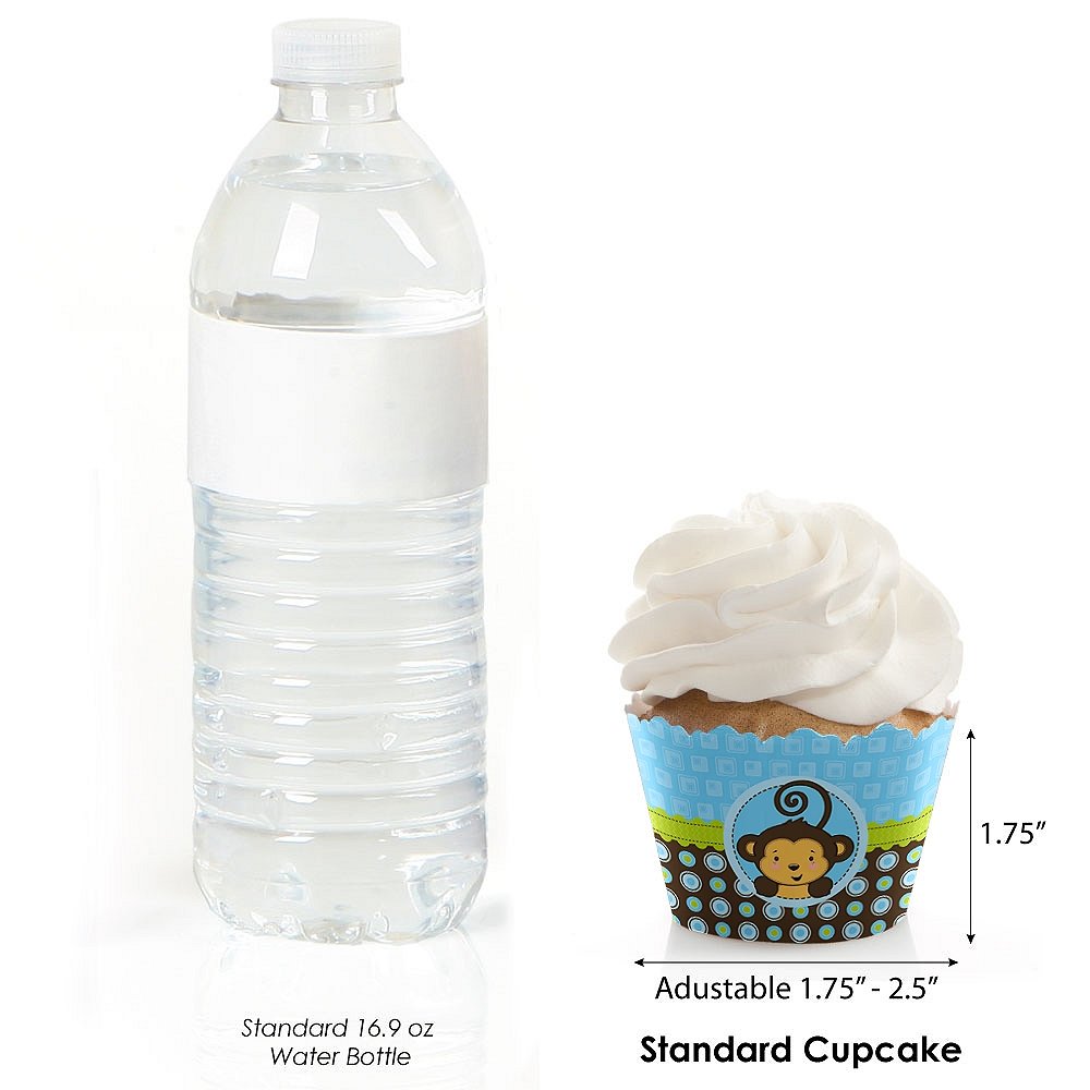 Big Dot of Happiness - Blue Monkey Boy Baby Shower Decorations - 12-Pack Cupcake Wrappers for Birthday Parties & Nursery Theme - Perfect for Jungle Themed Celebrations & Gender Reveals