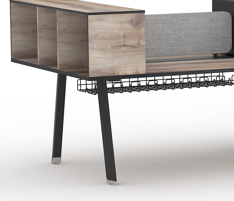 ARTO 6-Person Double-Sided Workstation Desk 5.0M in Warm Oak & Black - Perfect for Office, Conference Room & Collaborative Workspaces