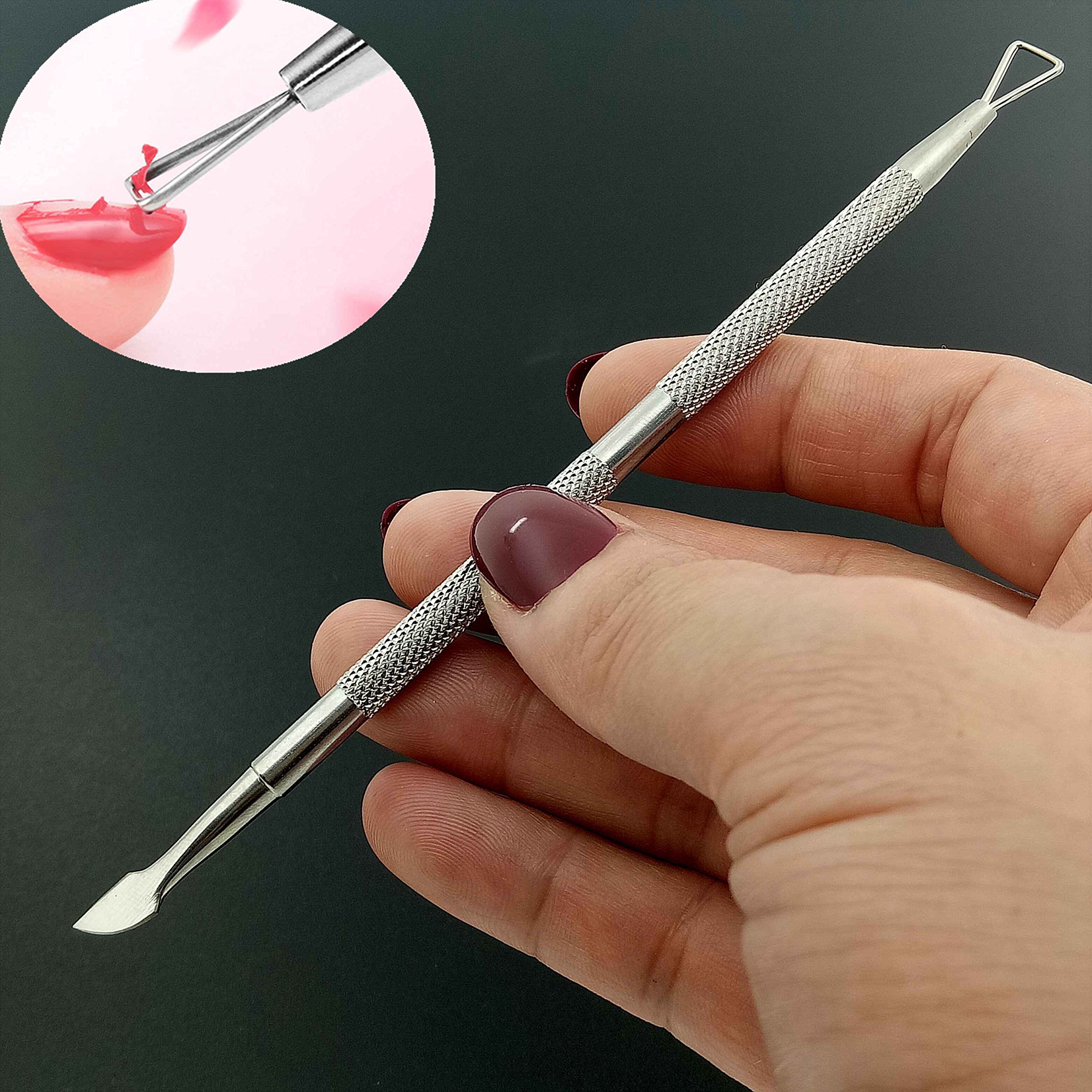 Premium Stainless Steel Cuticle & Nail Care Set - Professional Spoon Shaped Cuticle Pusher, Triangle Peeler & Gel Polish Remover Tool for Manicure & Pedicure - Perfect for Salon, Home Nail Care & DIY Nail Art (Silver)