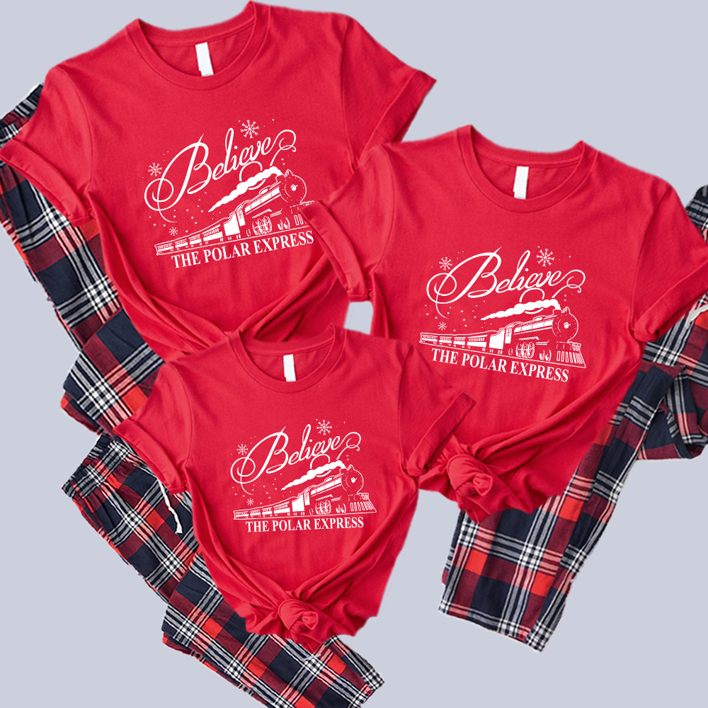 Believe Polar Express Christmas T-Shirt & Yuletide Pajama Set - Cozy Holiday Family Matching Outfits for Christmas Eve & Winter Celebrations