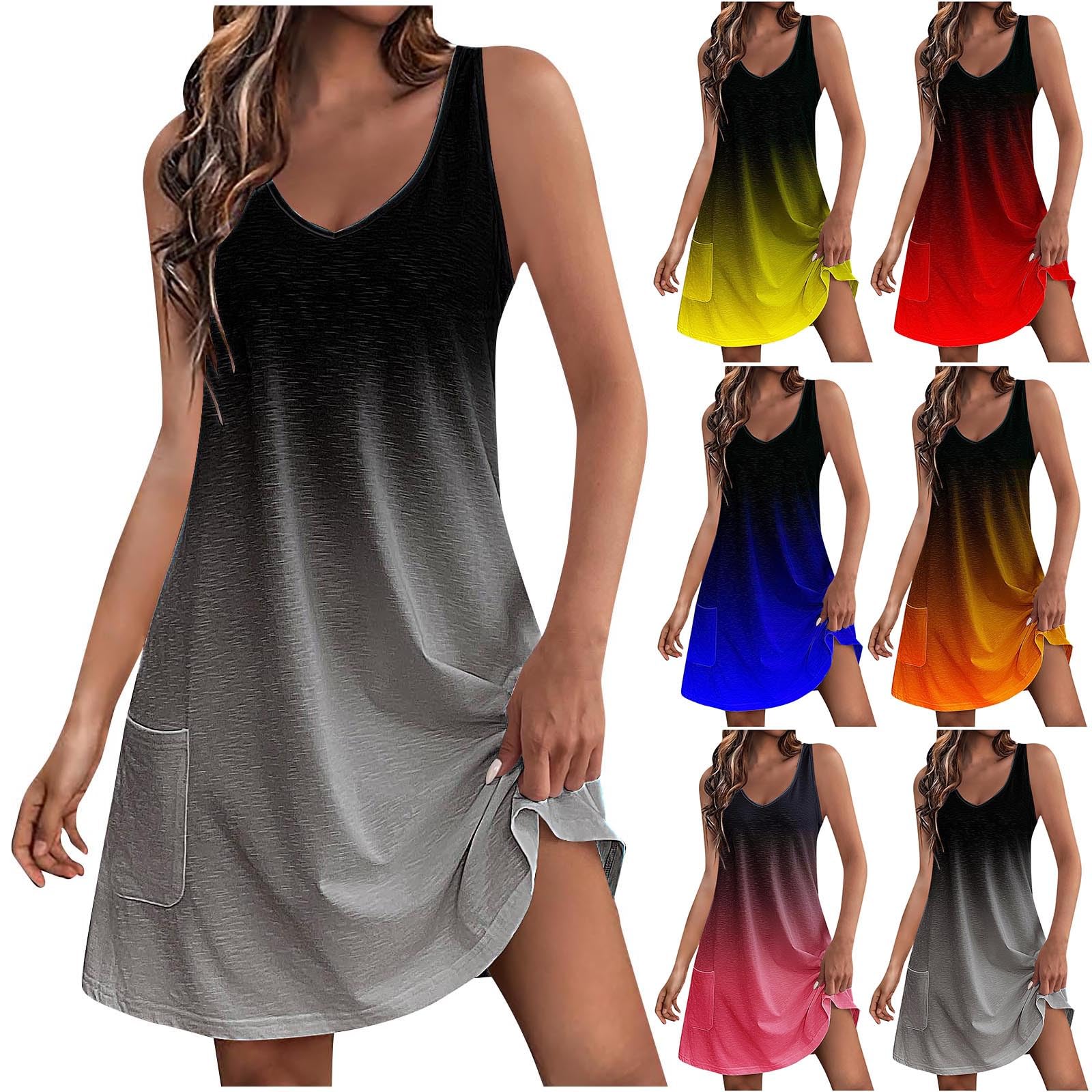 Women's Tropical Summer Dresses 2024 - Casual Sleeveless T-Shirt Beach Dress with Pockets | Perfect for Vacation, Pool Party & Summer Outings