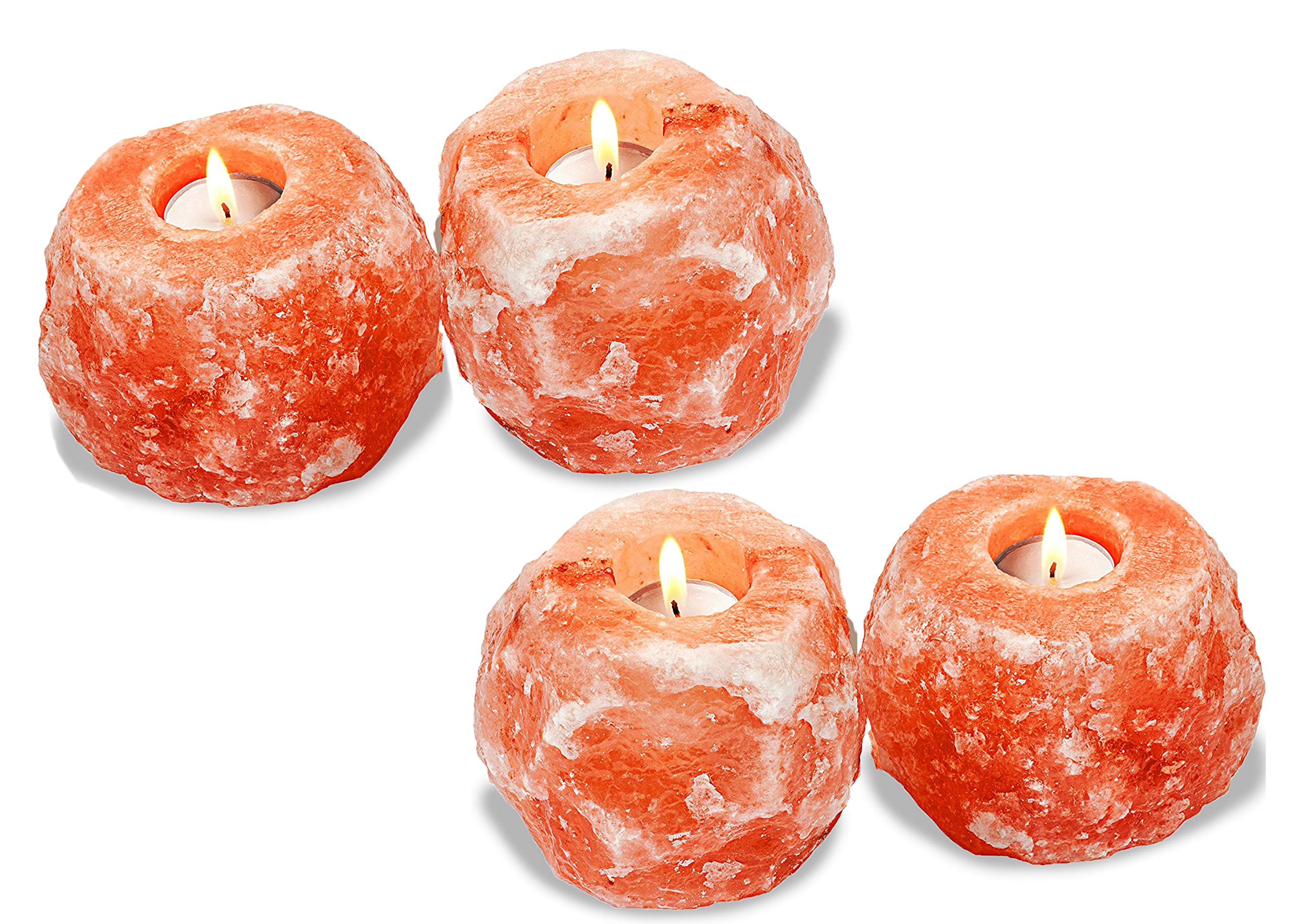 100% Natural Pink Himalayan Salt Candle Holder - Set of 4 Handcrafted Tealight Holders for Aromatherapy, Meditation & Home Decor