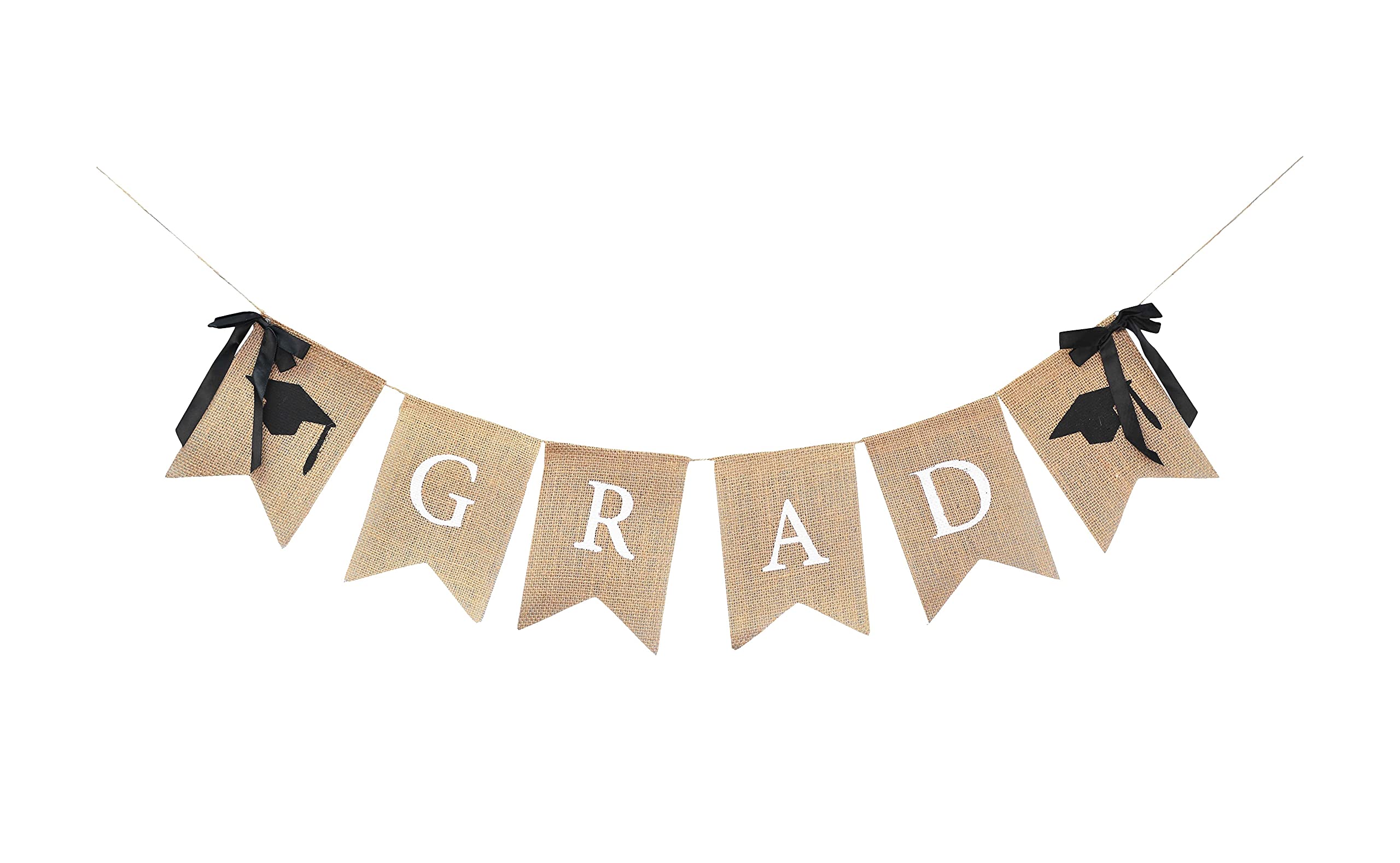 Mandala Crafts Burlap Graduation Banner - Congrats Grad Decor for Graduation Party, Ceremony & Photo Backdrop - Hanging Garland Bunting Flag Sign for High School & College Celebrations