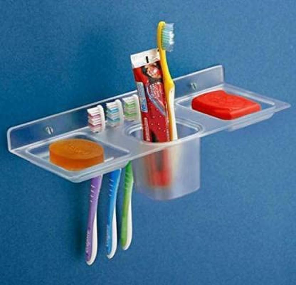 iSTAR 4-in-1 Multi-Purpose Soap Stand with Tumbler Holder - Sleek Clear Plastic Bathroom Organizer for Washbasin, Kitchen & Shower - Perfect for Soap, Toothbrush & Cup Storage (Pack of 1)