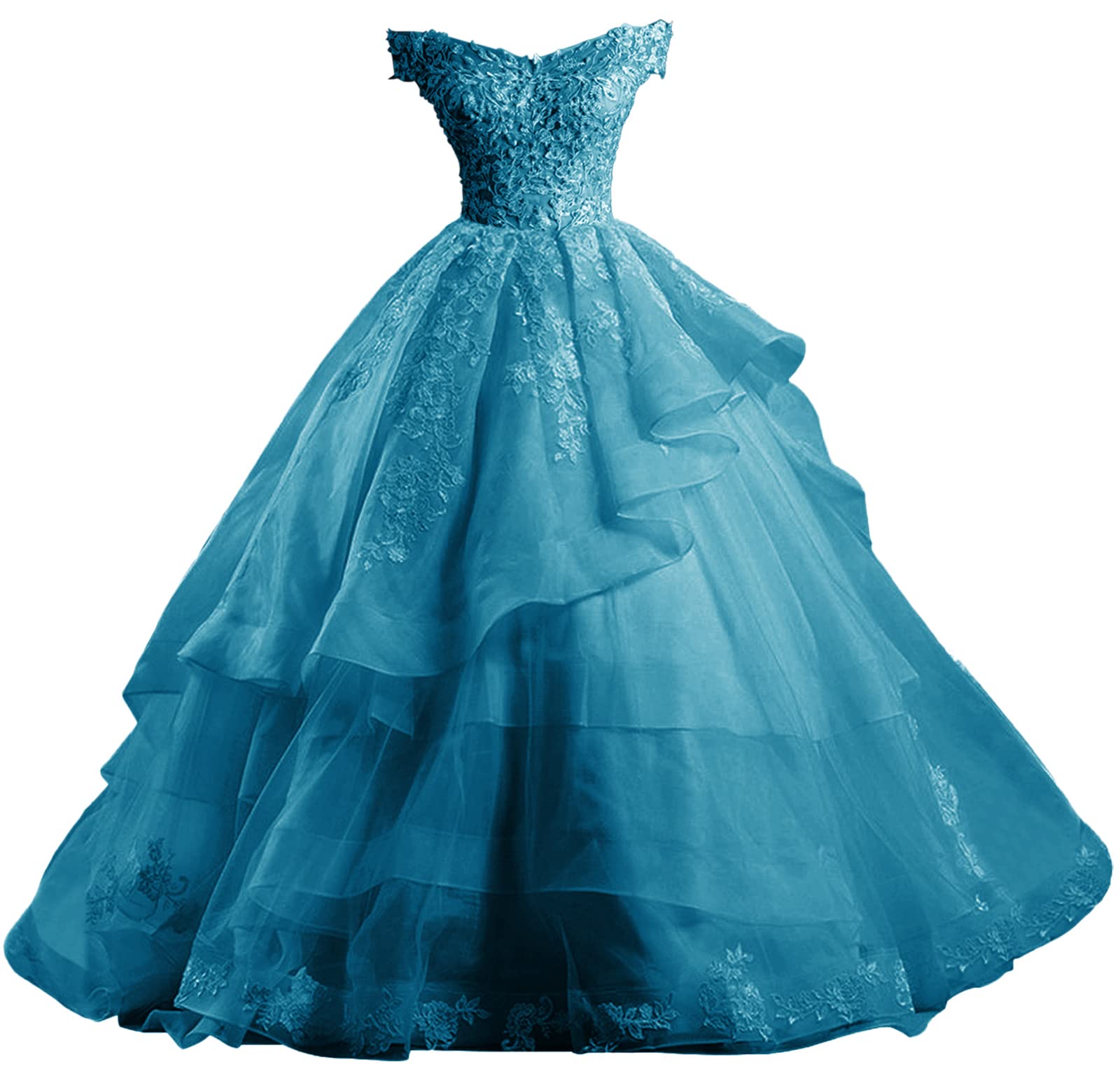 Elegant Quinceanera Ball Gown Lace Formal Evening Dress with Ruffles - Long Prom Dresses for Special Occasions, Sweet 16, Homecoming & Black Tie Events