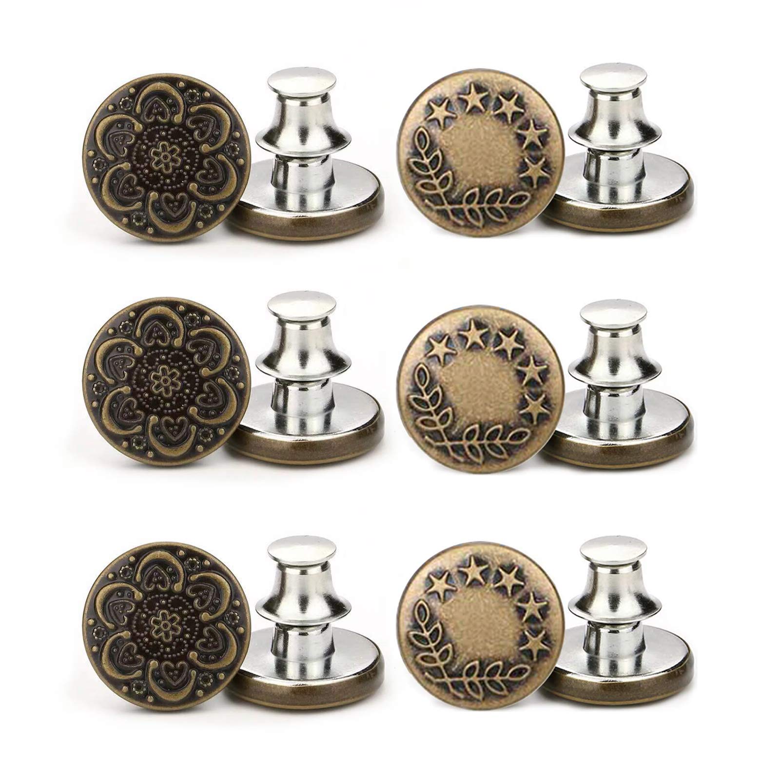 Moliy 6-Pack No-Sew Jean Button Clips & Rivets - Instant Replacement Buttons for Jeans & Pants - Durable Denim Repair Kit for DIY Clothing Fixes (Perfect for Broken Zippers, Loose Buttons & Fashion Upgrades)