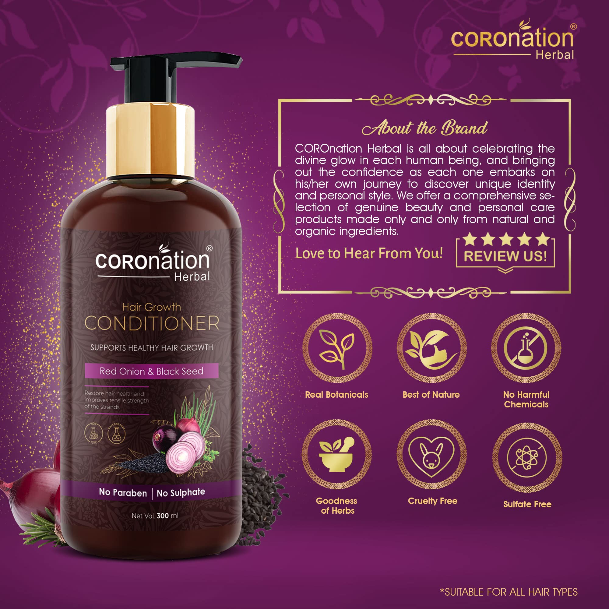 Best Herbal Red Onion & Black Seed Oil Hair Conditioner for Men & Women - Promotes Hair Growth, Reduces Hair Fall & Dandruff - Prevents Split Ends & Premature Graying - Natural Solution for Thicker, Healthier Hair - Perfect for Daily Hair Care & Scalp Treatment