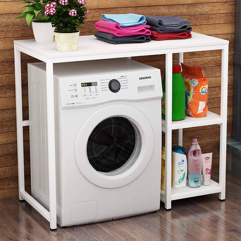 QWASZ Washing Machine Storage Rack - Space Saving Metal Shelf for Laundry Room & Bathroom Organization | Multi-Functional Floor Standing Washer Storage Unit for Detergent, Towels & Cleaning Supplies | Perfect for Small Spaces & Apartment Living