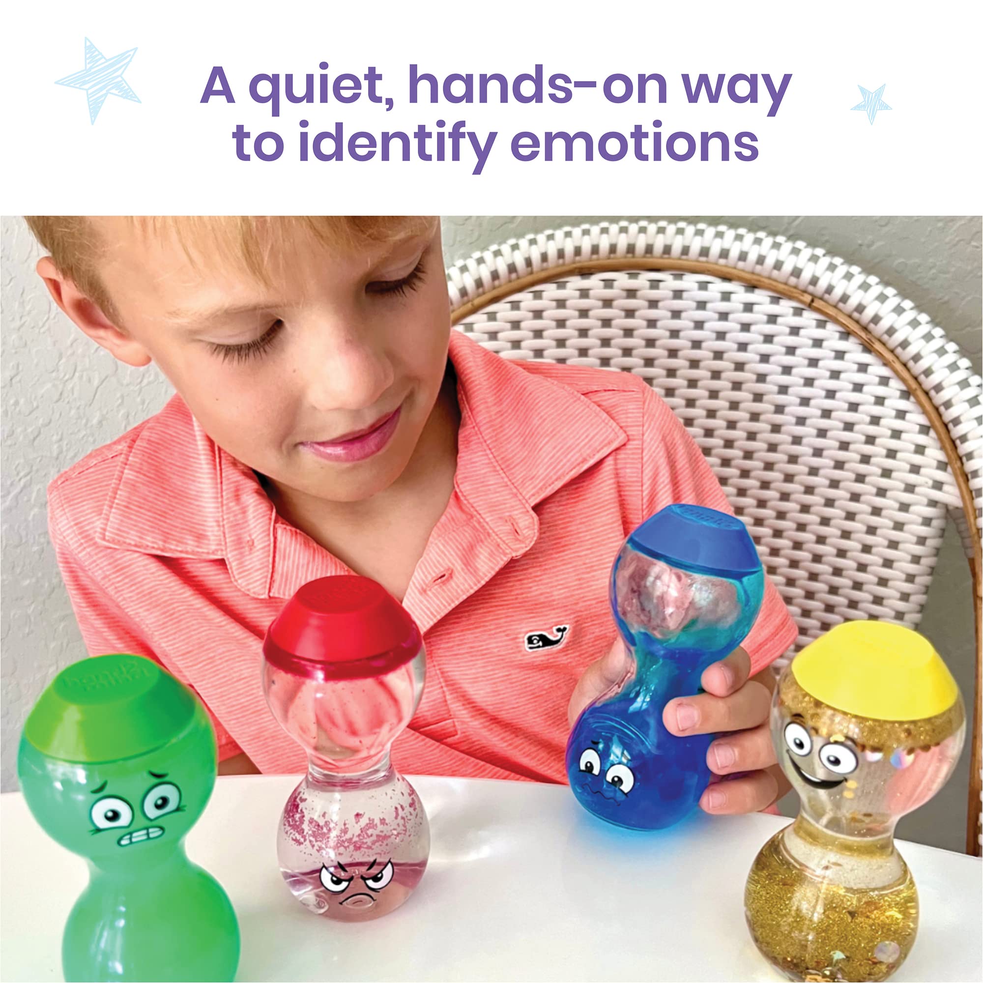 hand2mind Express Your Feelings Sensory Bottles - Emotional Learning Toys for Toddlers, Calm Down Tools for Play Therapy & Social Skills Development | Perfect for Classroom Calming Corners, Home Sensory Play & Anxiety Relief