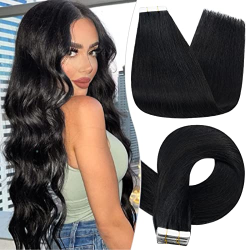 S-noilite 20Pcs 30g Real Human Hair Tape Extensions - Seamless Skin Weft, Invisible Double Sided Tape, Silky Straight 10 Inch #01 Jet Black - Perfect for Daily Wear, Parties & Special Occasions