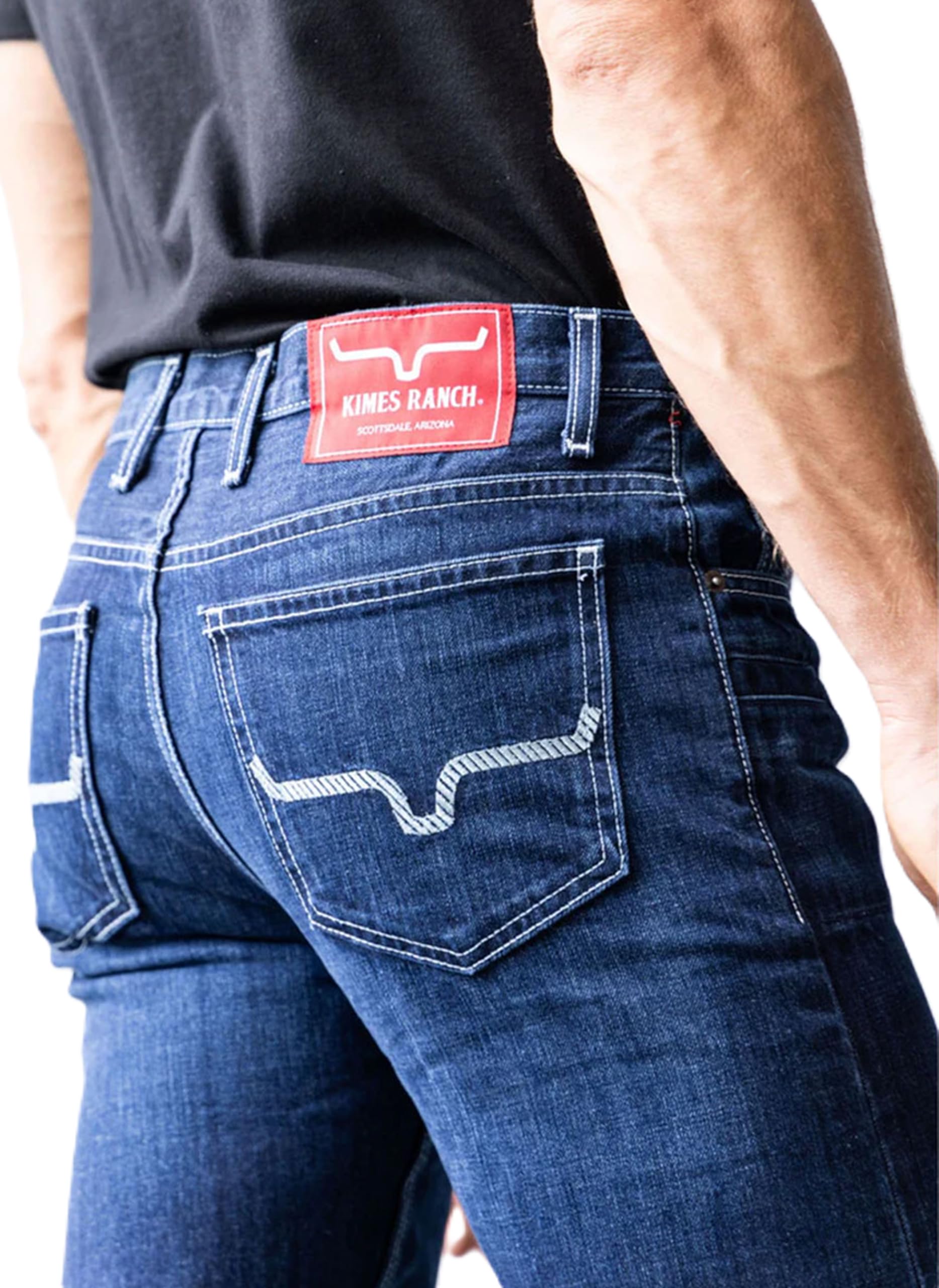 Kimes Ranch Men's Thomas Casual Western Cowboy Jeans - Mid-Low Rise, Straight Fit & Boot Cut - Blue Denim for Everyday Wear and Rodeo Events