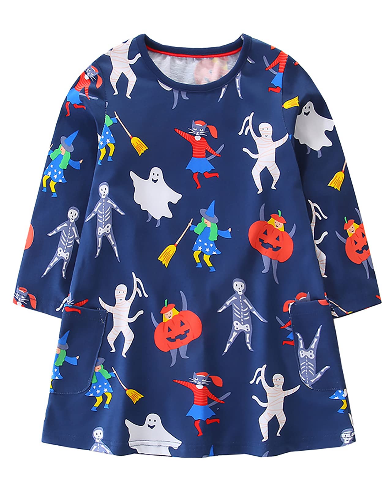 KISSOURBABY Girls Long Sleeve Cotton Casual Dress - Vintage Print Princess Dress for Toddler & Kids - Perfect for Birthday Parties, School, and Family Photos
