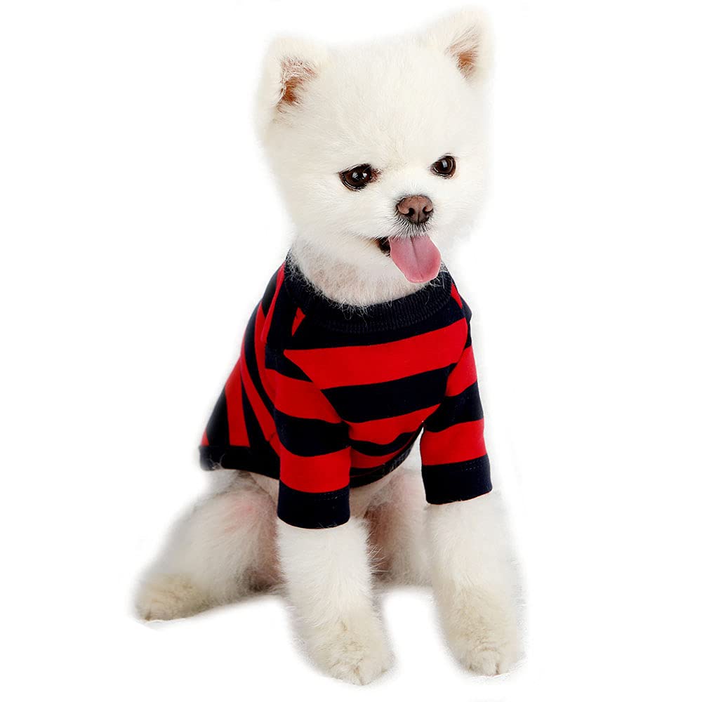 Soft Breathable Cotton Rugby Striped Dog T-Shirt for Small & Large Dogs - Pet Clothes (X-Small, Red/Navy) - Perfect for Daily Walks, Playtime & Photo Shoots