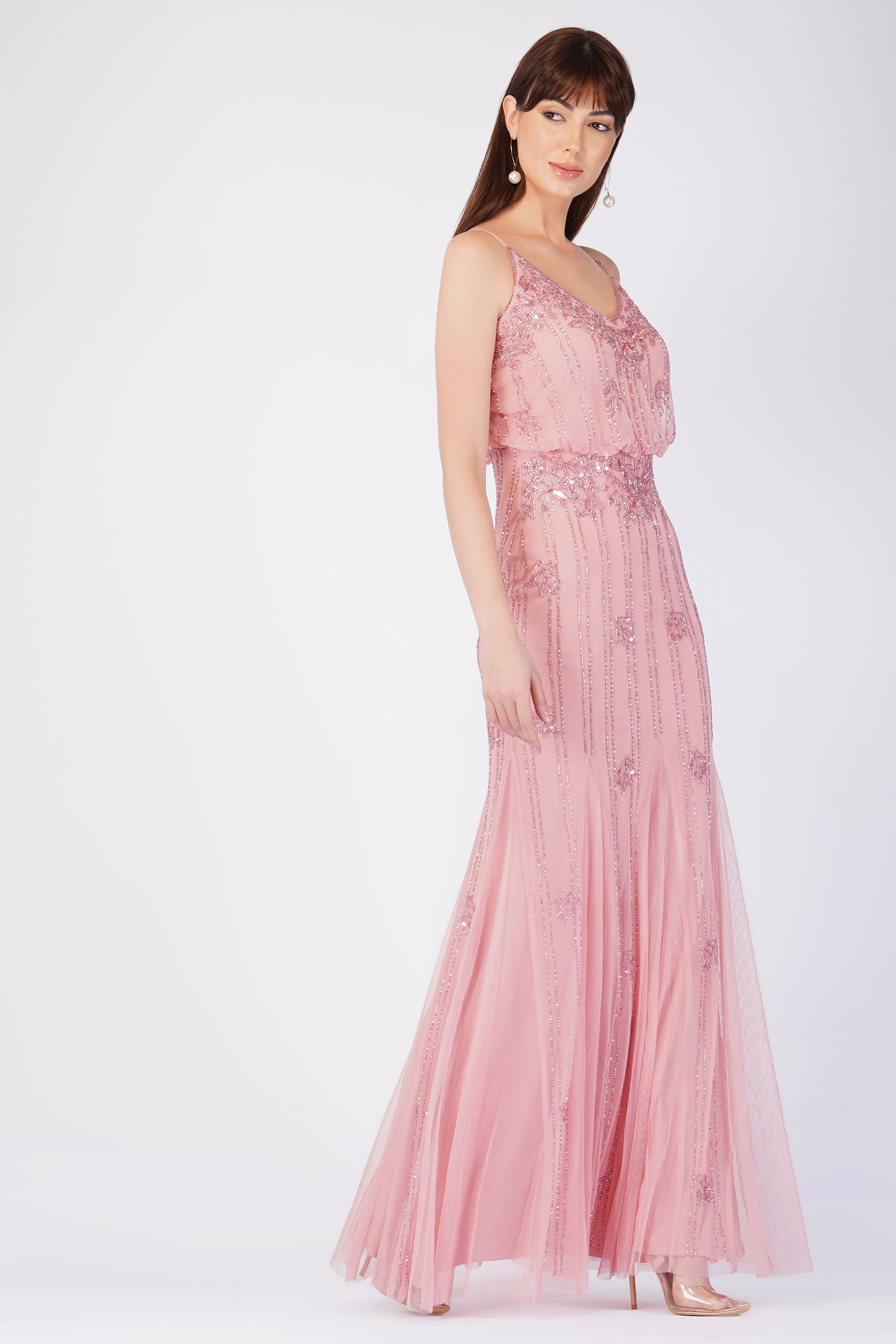 Elegant Keeva Dusty Pink Bridesmaid Dress - A-Line Floor Length Chiffon Gown for Weddings, Formal Events & Special Occasions