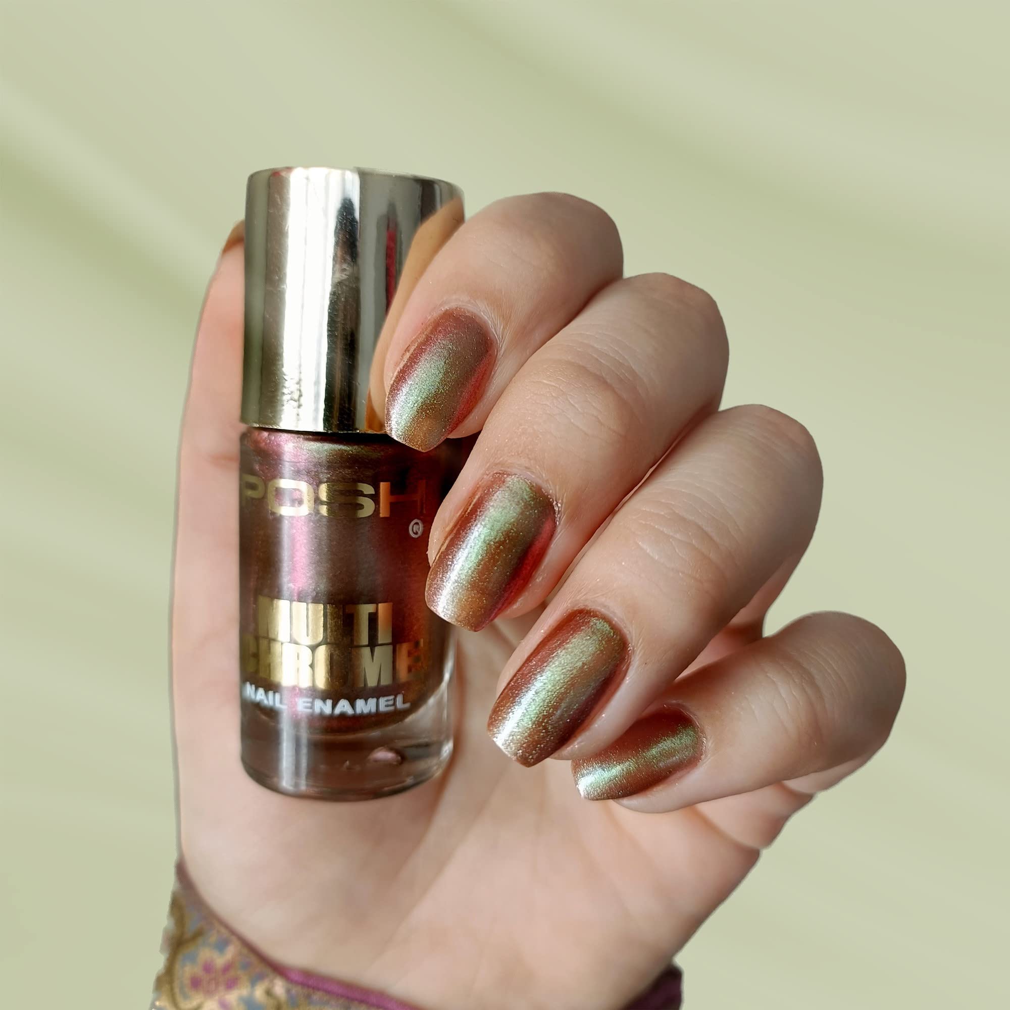 POSH Multichrome Nail Polish - 614 Avocado Pink Shifting Nail Enamel for Women | Long Lasting Chrome Nail Lacquer | Perfect for Parties, Weddings & Special Occasions
