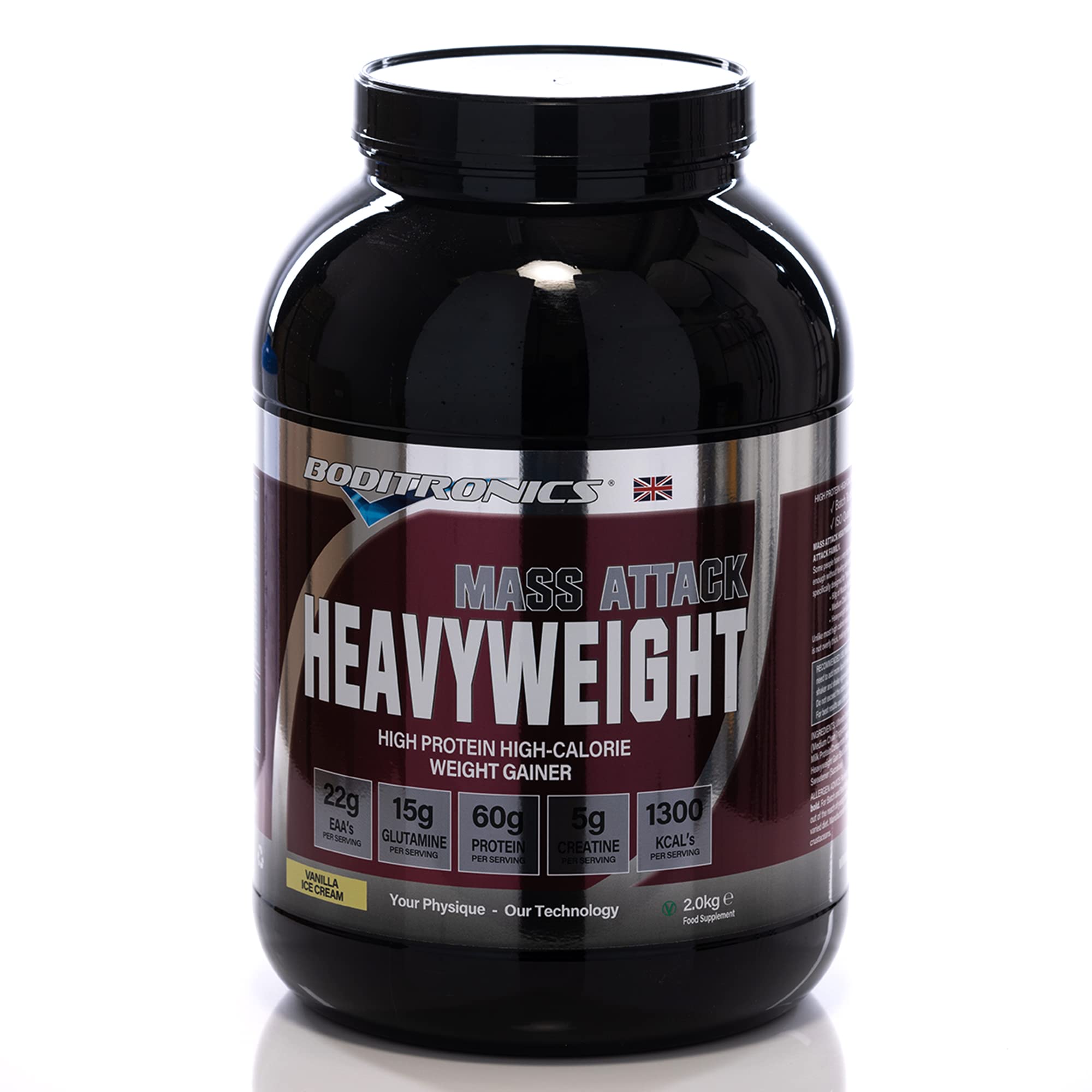 Boditronics Mass Attack Heavyweight 2kg Weight Gain Supplement for Bodybuilding & Muscle Growth - Perfect for Post-Workout Recovery & Strength Training